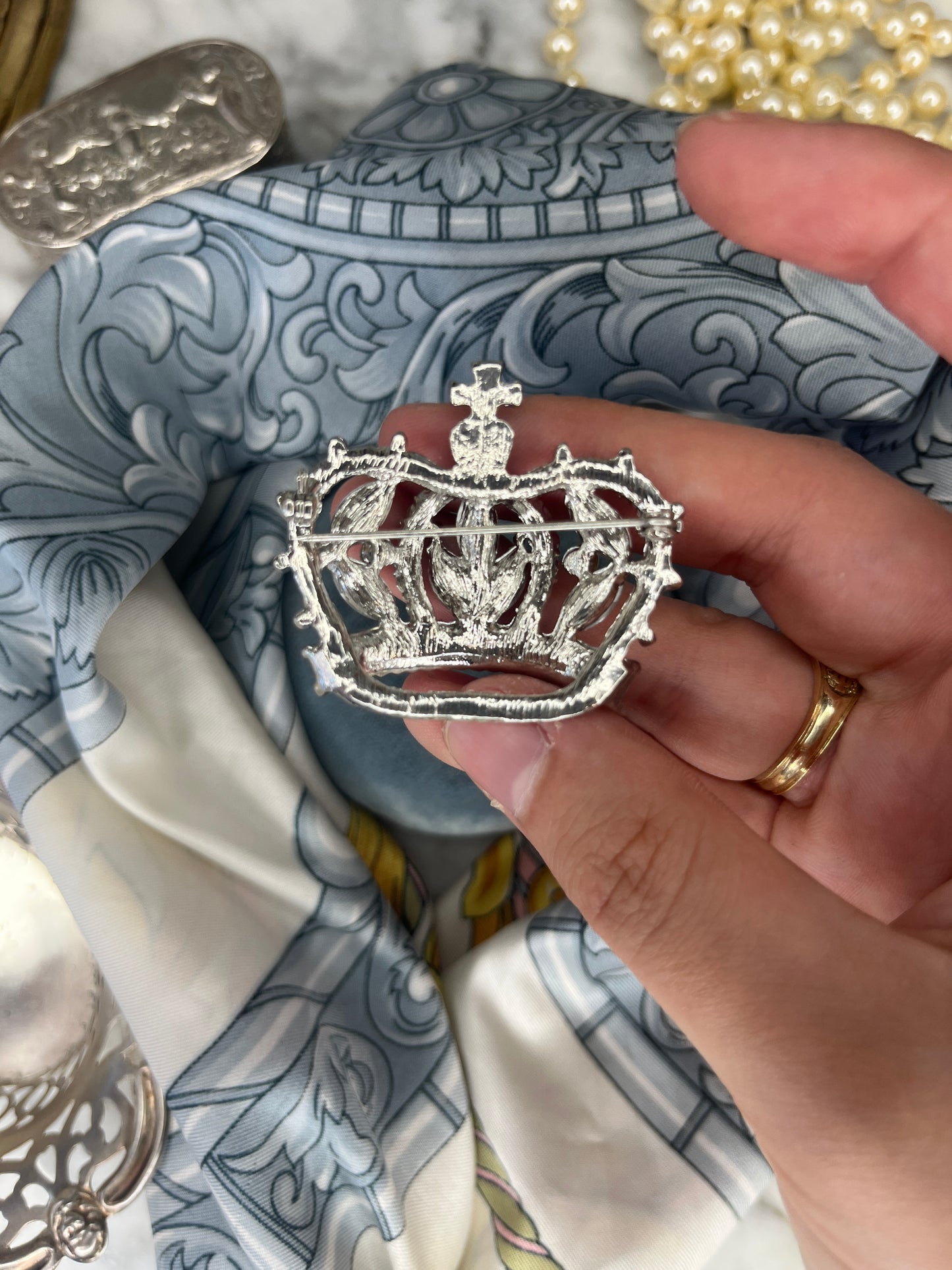 Vintage Rhinestone Crown Brooch from Great Britain