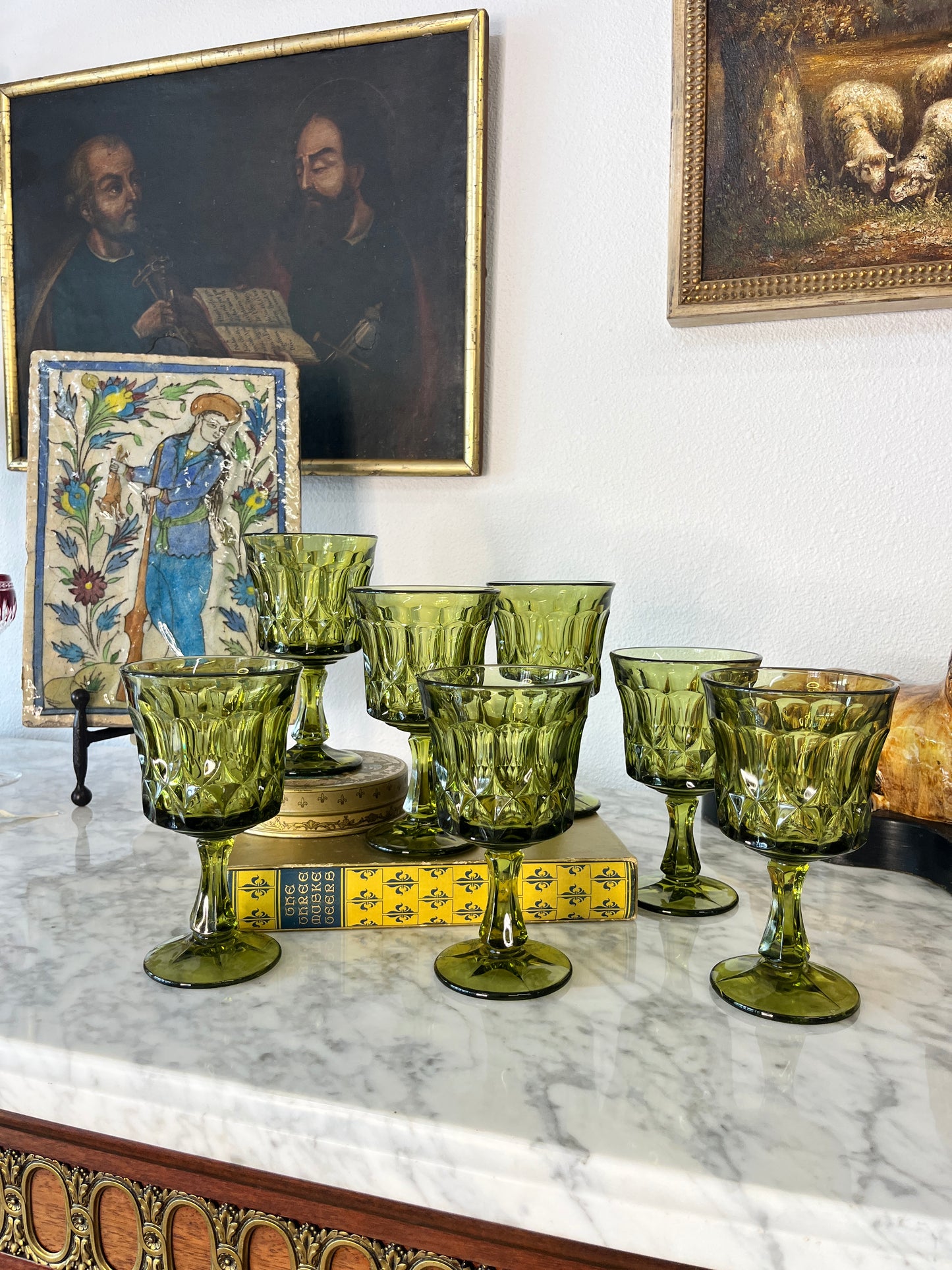 Set of 8 Noritake Perspective-Green 6.5” Water Goblets