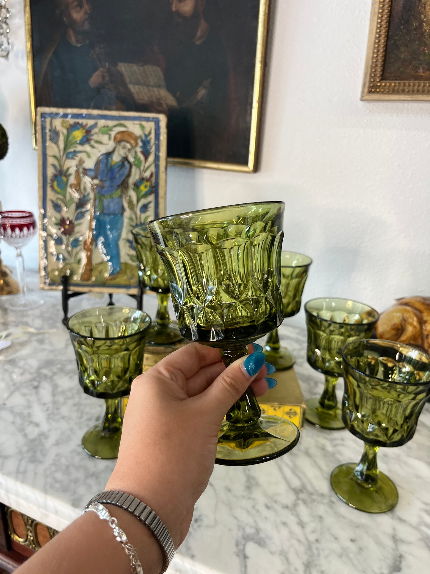 Set of 8 Noritake Perspective-Green 6.5” Water Goblets