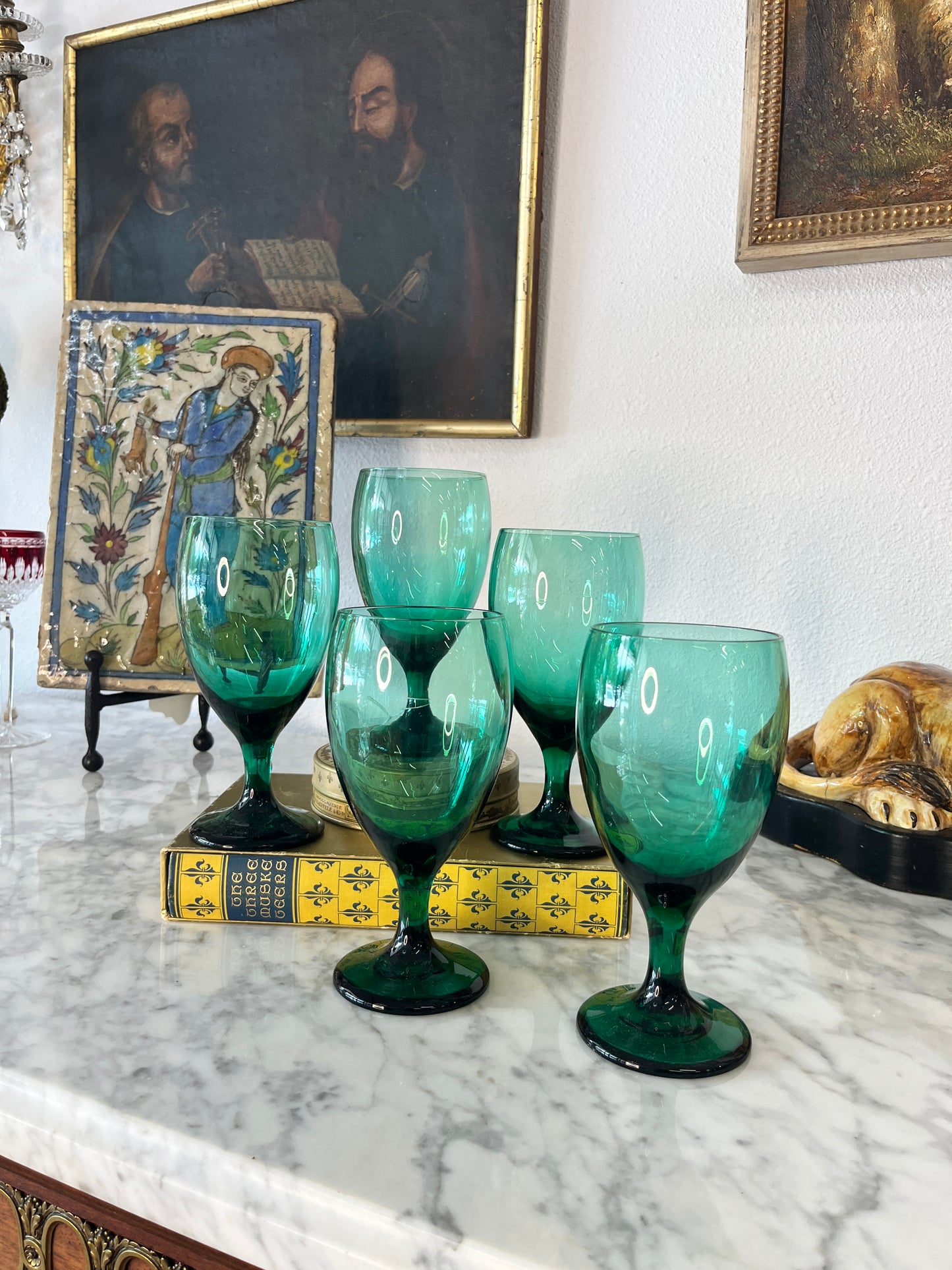 Set of 5 Libbey Premiere Dark Green Ice Tea Glasses