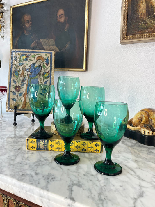 Set of 5 Libbey Premiere Dark Green Ice Tea Glasses
