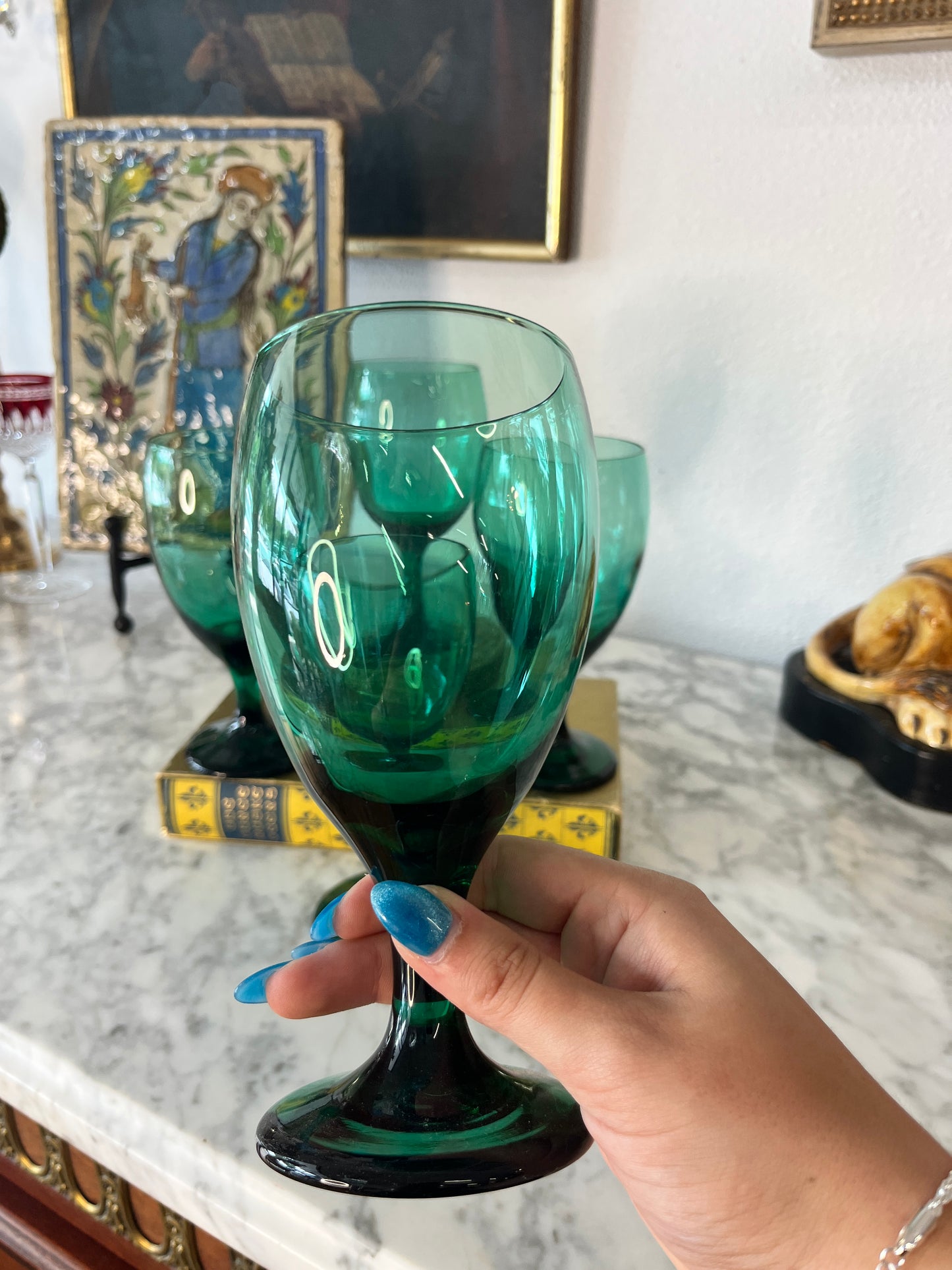 Set of 5 Libbey Premiere Dark Green Ice Tea Glasses
