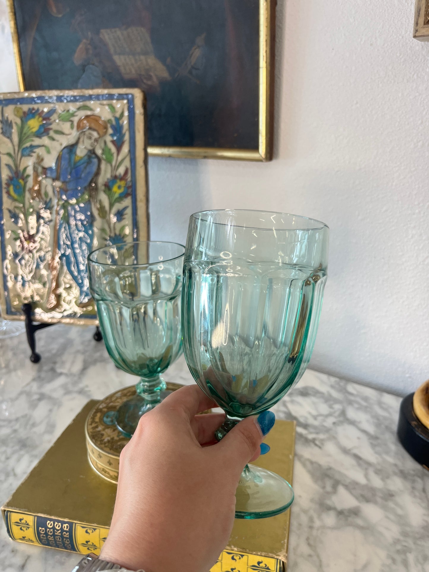 Set of 2 Libbey Spanish Green Iced Tea Goblets