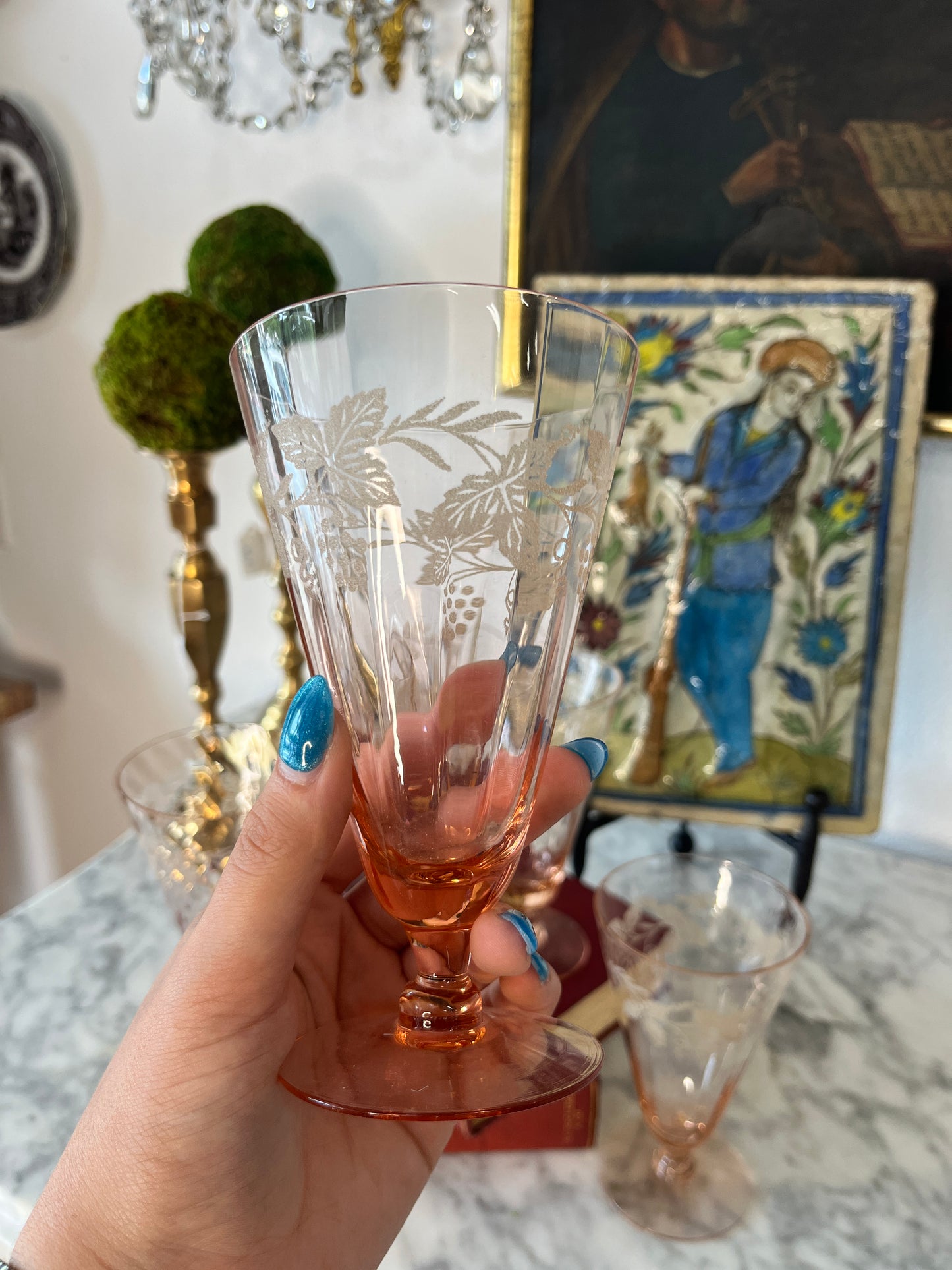 Set of 5 Vintage Fostoria Pink Iced Tea Glasses Shirley