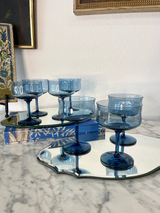 Set of 7 Lenox Blue Mist Champagne Glasses Sherbet Glasses