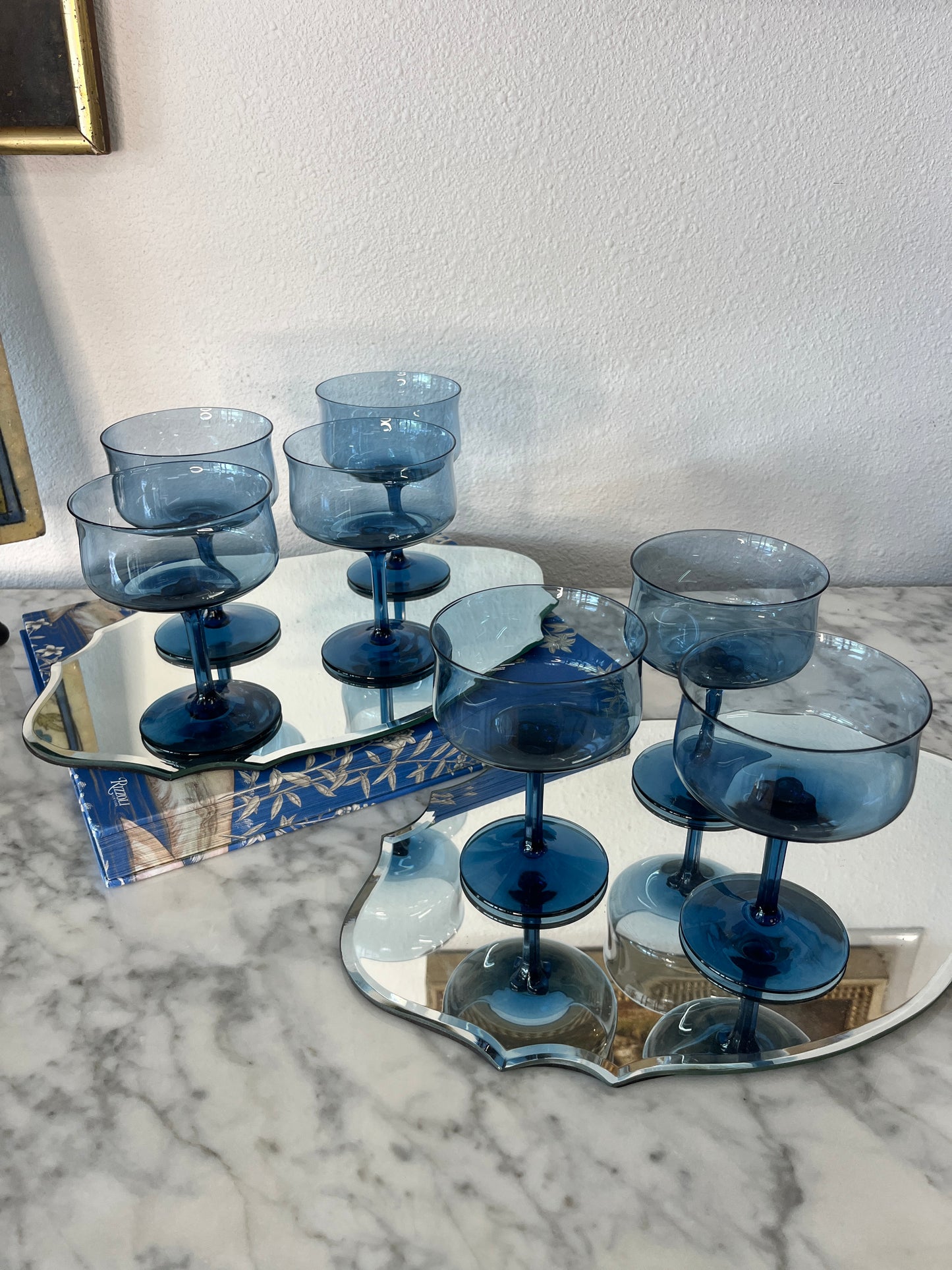 Set of 7 Lenox Blue Mist Champagne Glasses Sherbet Glasses