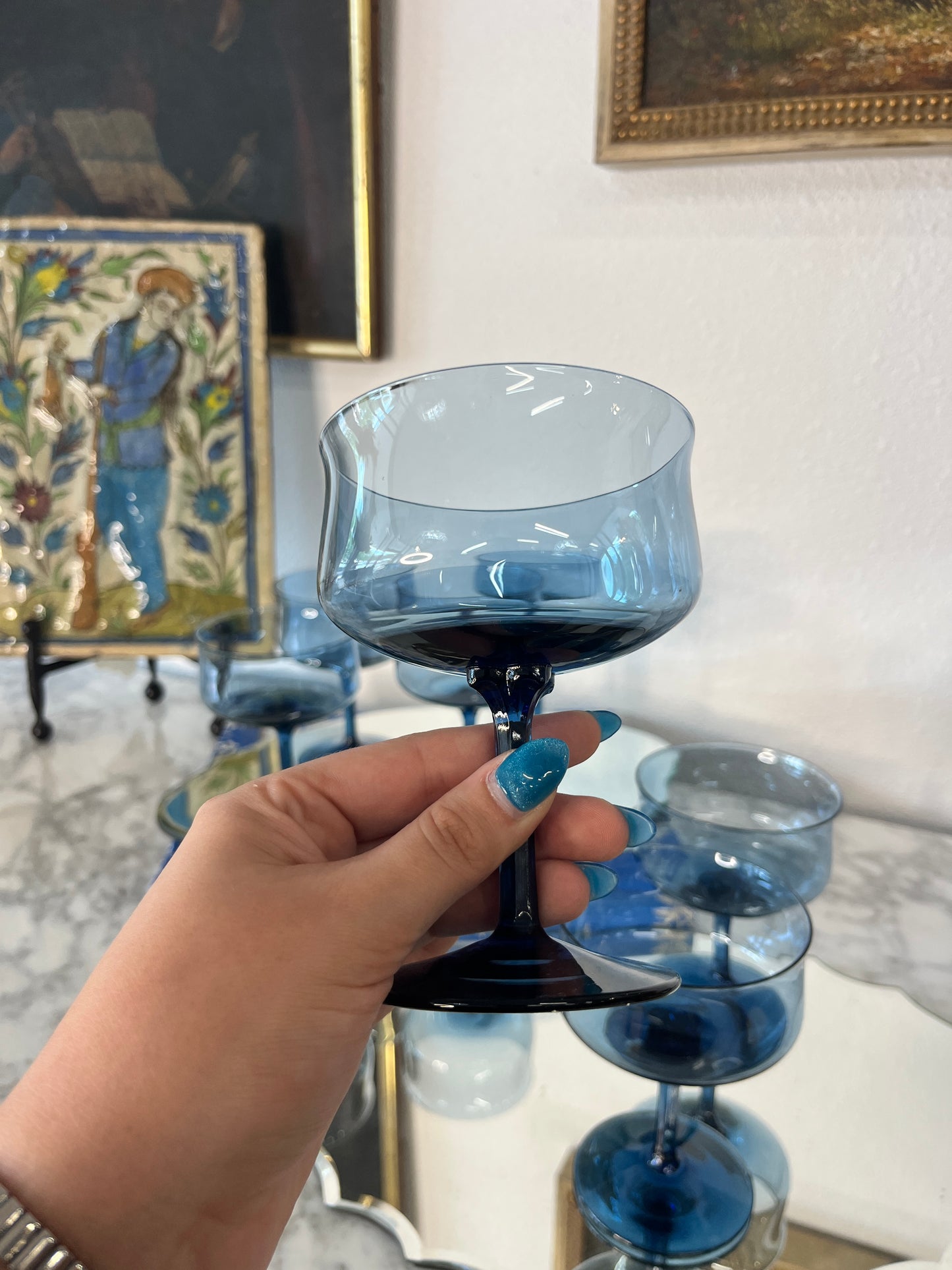 Set of 7 Lenox Blue Mist Champagne Glasses Sherbet Glasses