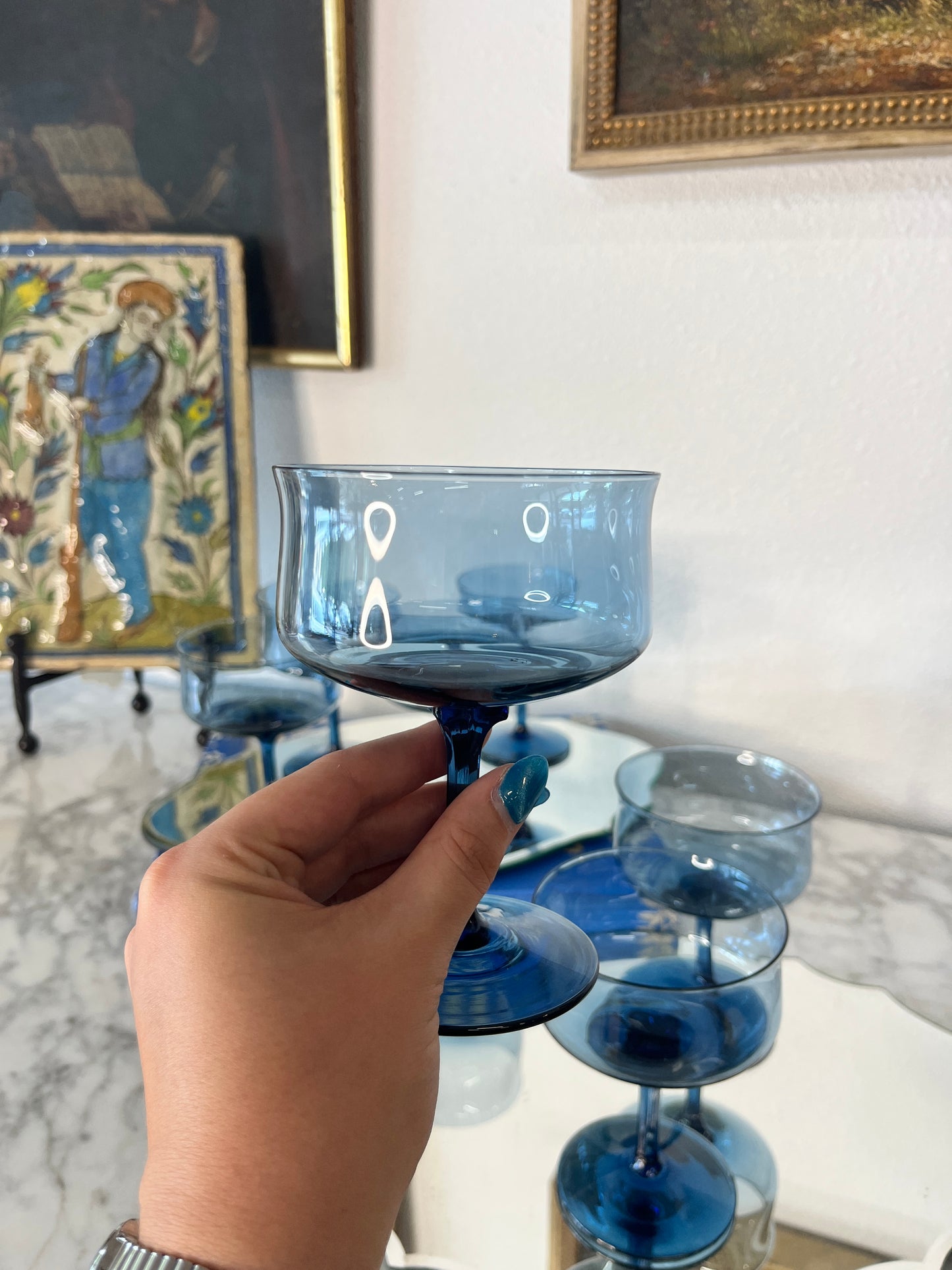 Set of 7 Lenox Blue Mist Champagne Glasses Sherbet Glasses