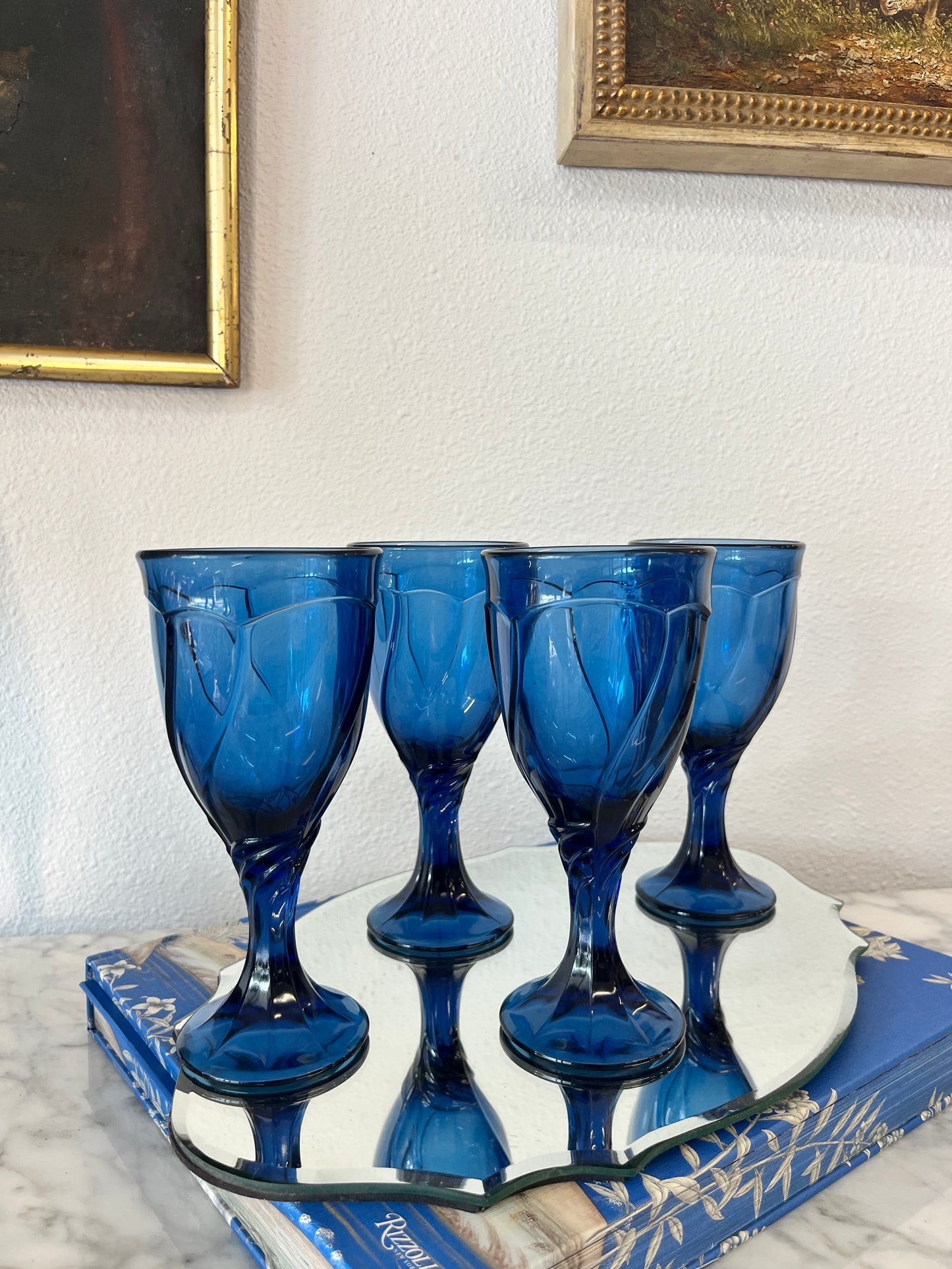 Set of 4 Noritake Sweet Swirl Midnight Blue ice tea glasses