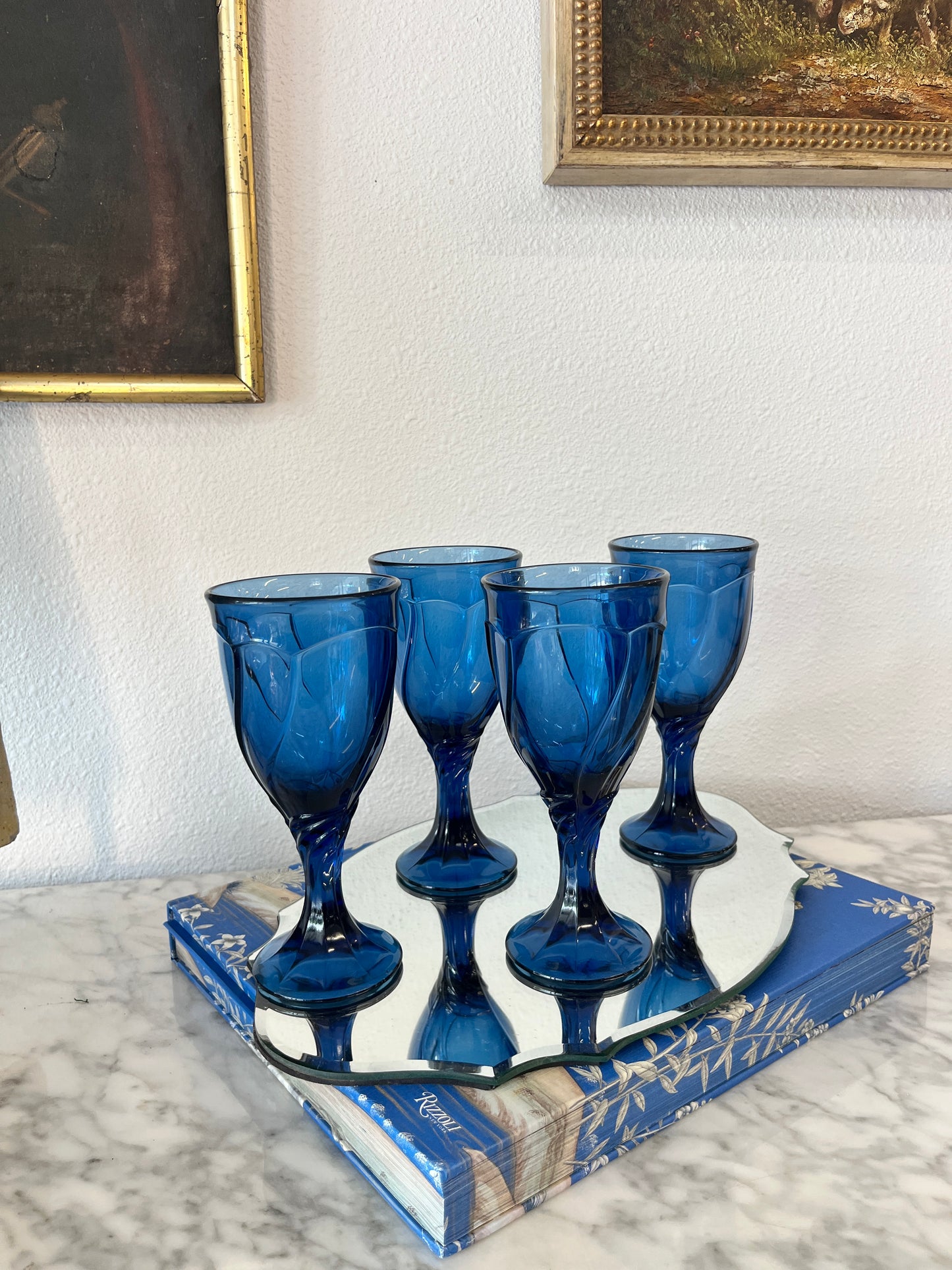 Set of 4 Noritake Sweet Swirl Midnight Blue ice tea glasses