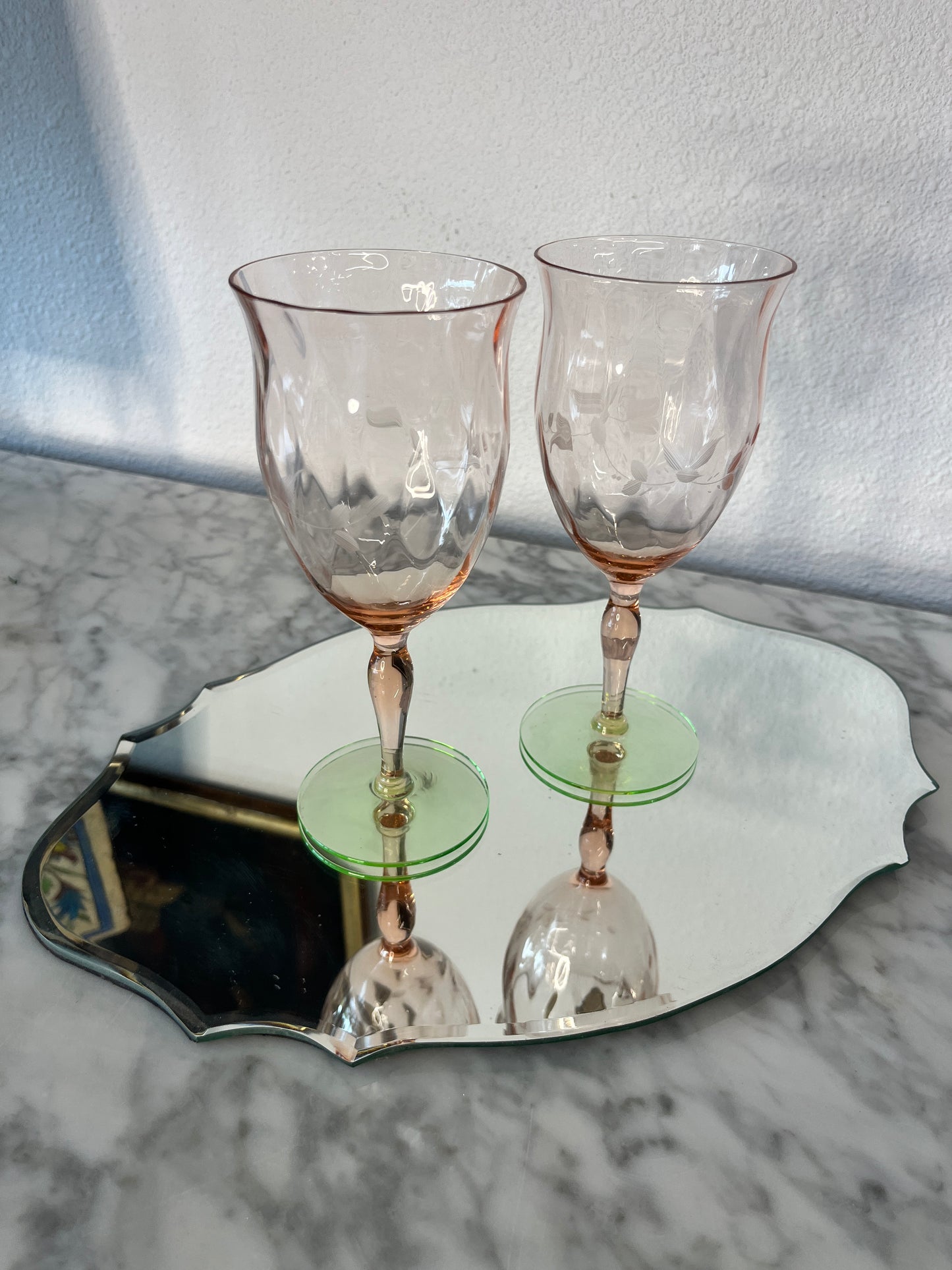 Set of 2 Weston Watermelon Pink and Green Water Goblets