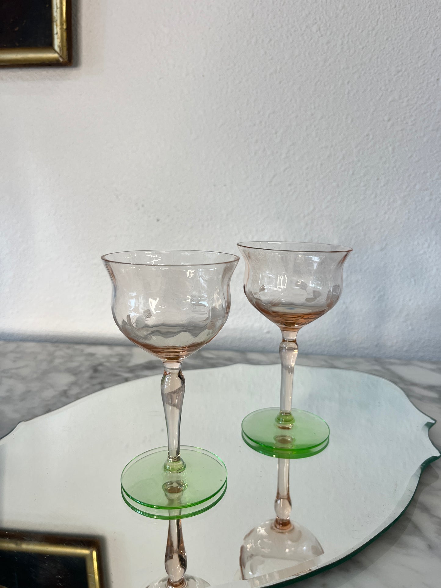 Set of 2 Weston Watermelon Pink and Green Cordial Glasses