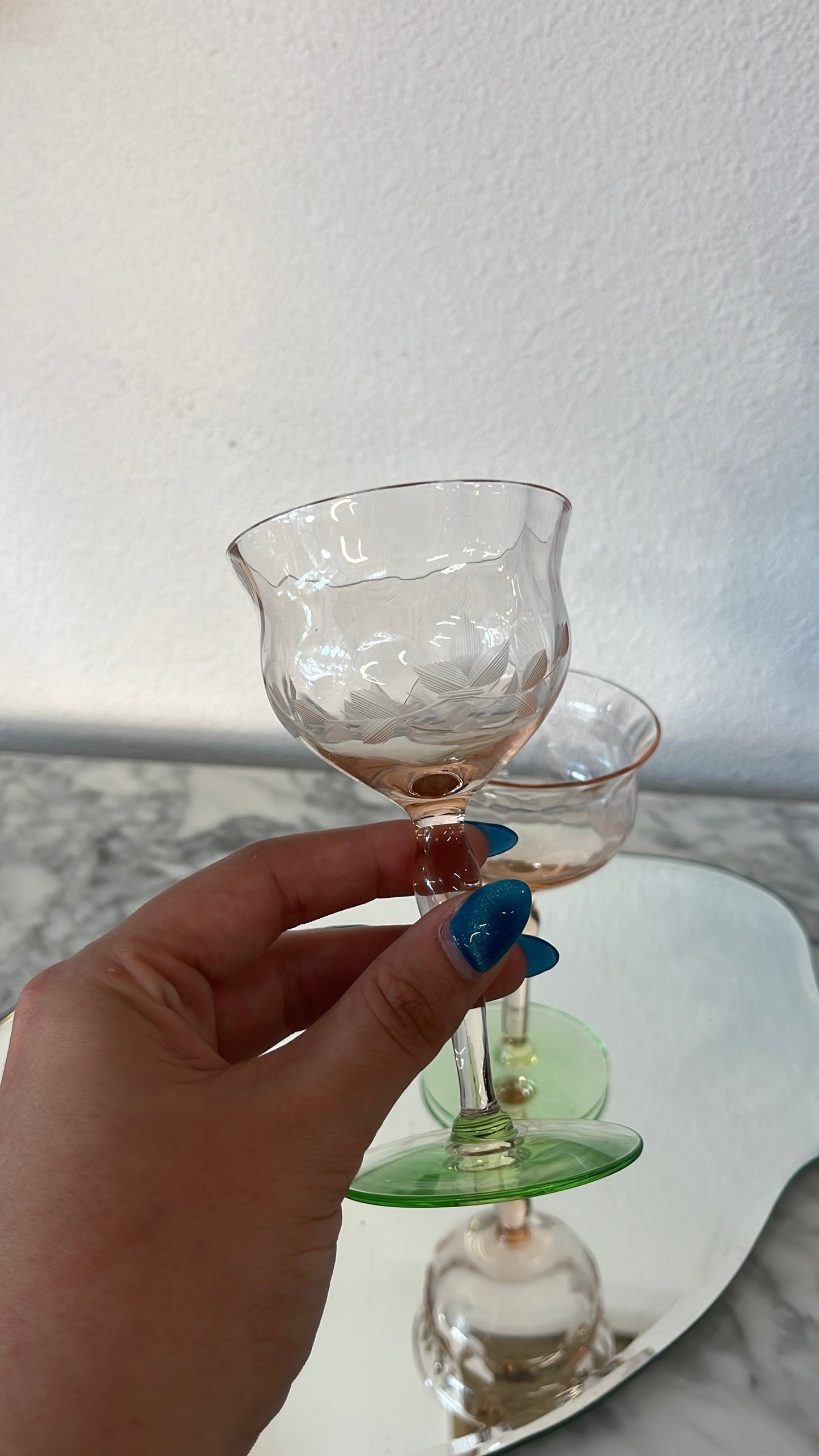Set of 2 Weston Watermelon Pink and Green Cordial Glasses