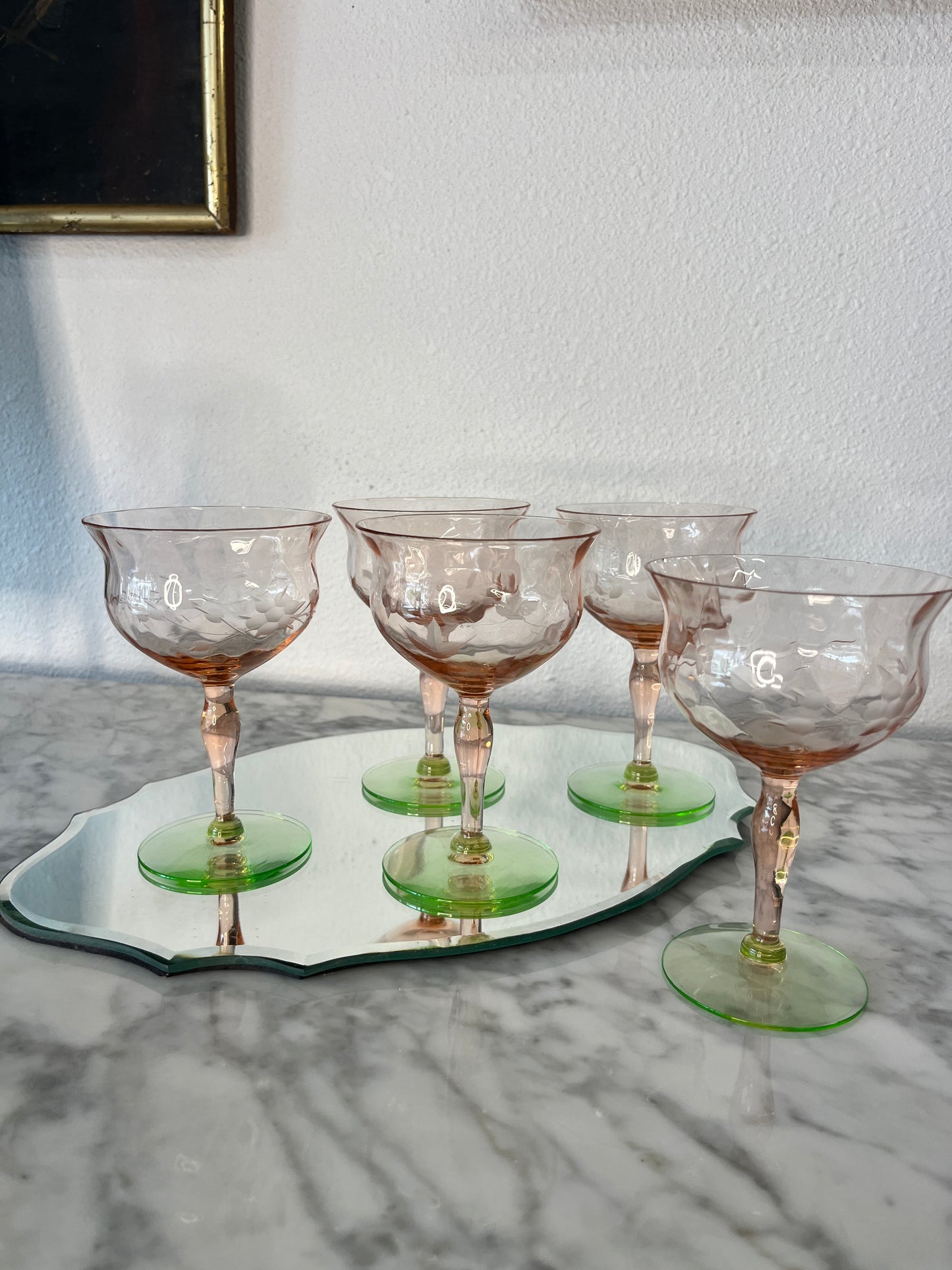 Set of 4 Weston Watermelon Pink and Green Wine Glasses