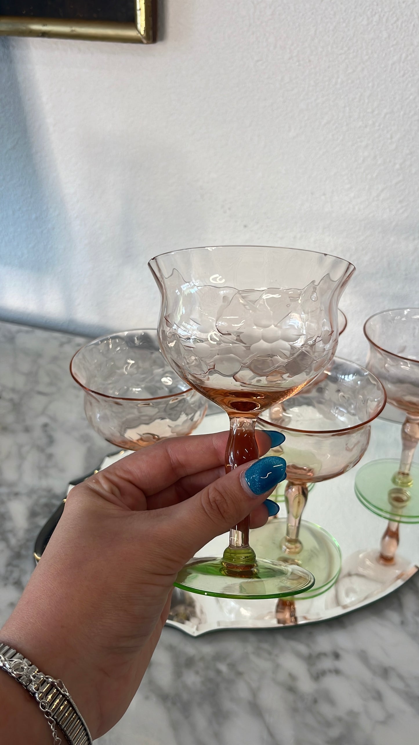 Set of 4 Weston Watermelon Pink and Green Wine Glasses