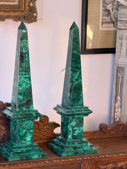 Pair of Malachite Obelisks