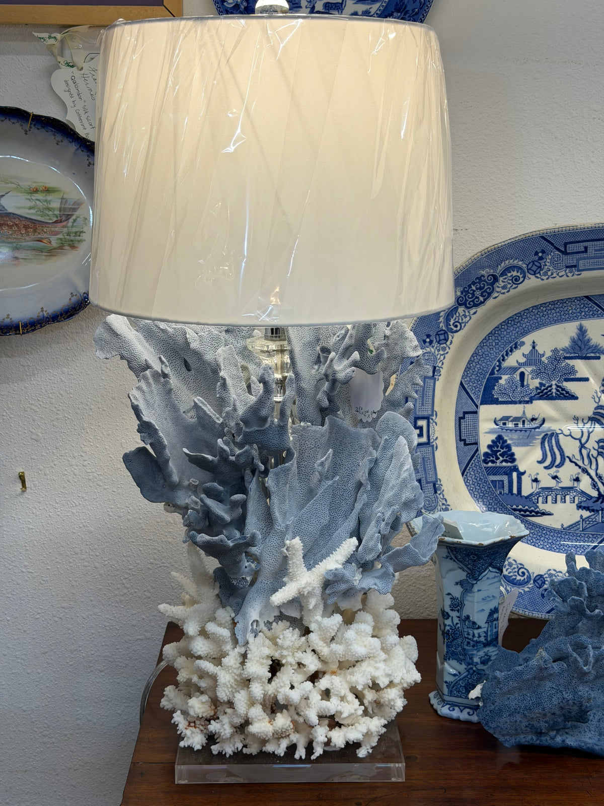 Real Blue Coral & White Coral Lamp | Lighter Blue