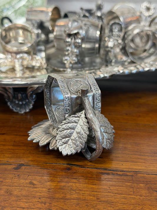 Antique Victorian Silverplate Napkin Ring | Leaf Stem