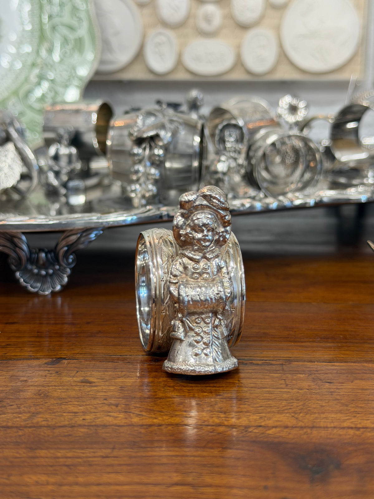 Antique Victorian Silverplate Napkin Ring | Little Girl with Fur Muffler