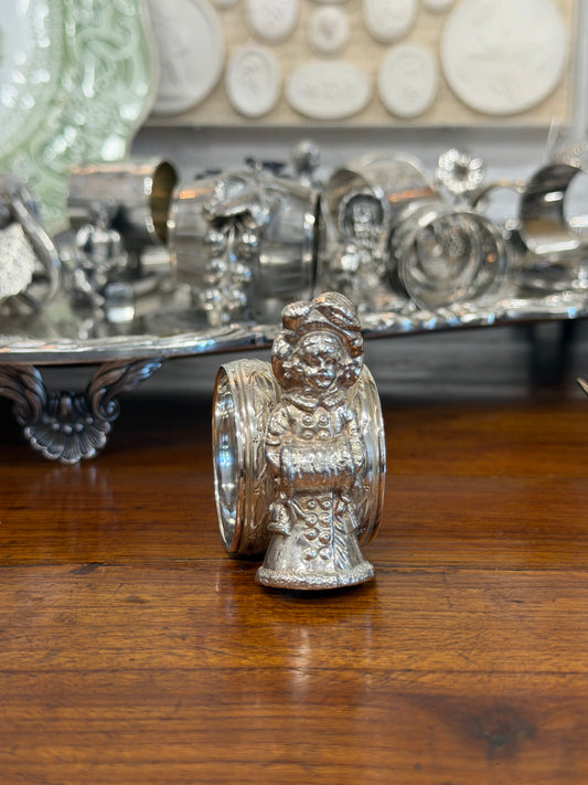 Antique Victorian Silverplate Napkin Ring | Little Girl with Fur Muffler