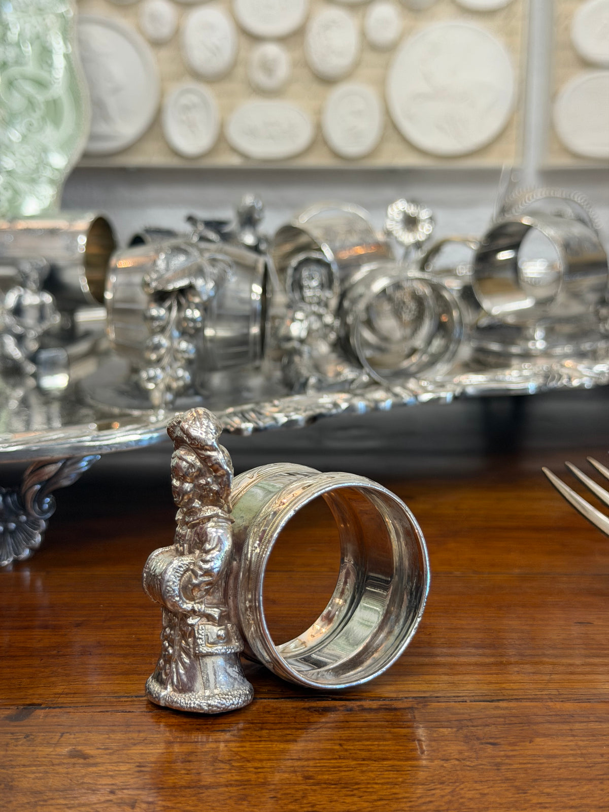 Antique Victorian Silverplate Napkin Ring | Little Girl with Fur Muffler