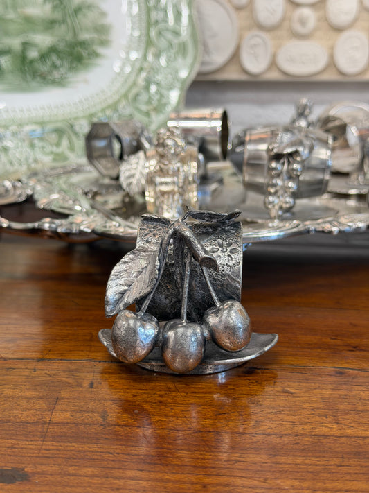 Antique Victorian Silverplate Napkin Ring | Cherries