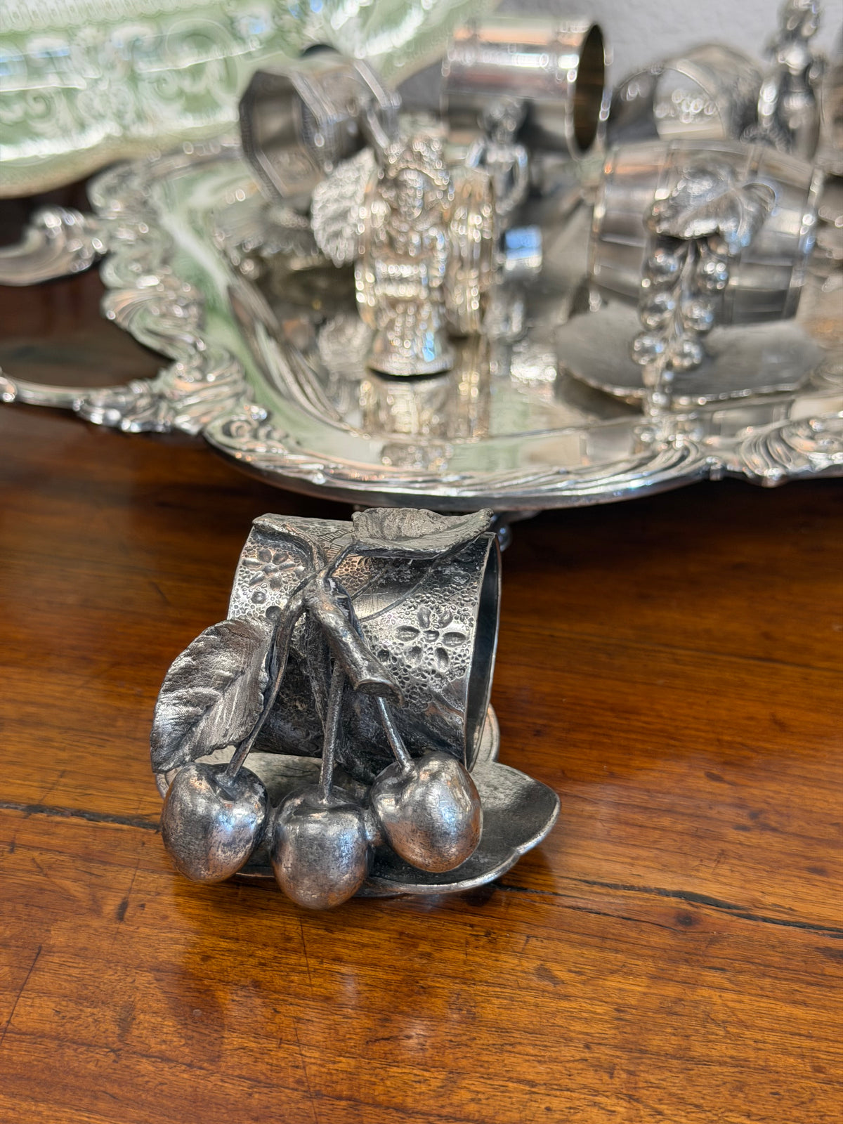 Antique Victorian Silverplate Napkin Ring | Cherries