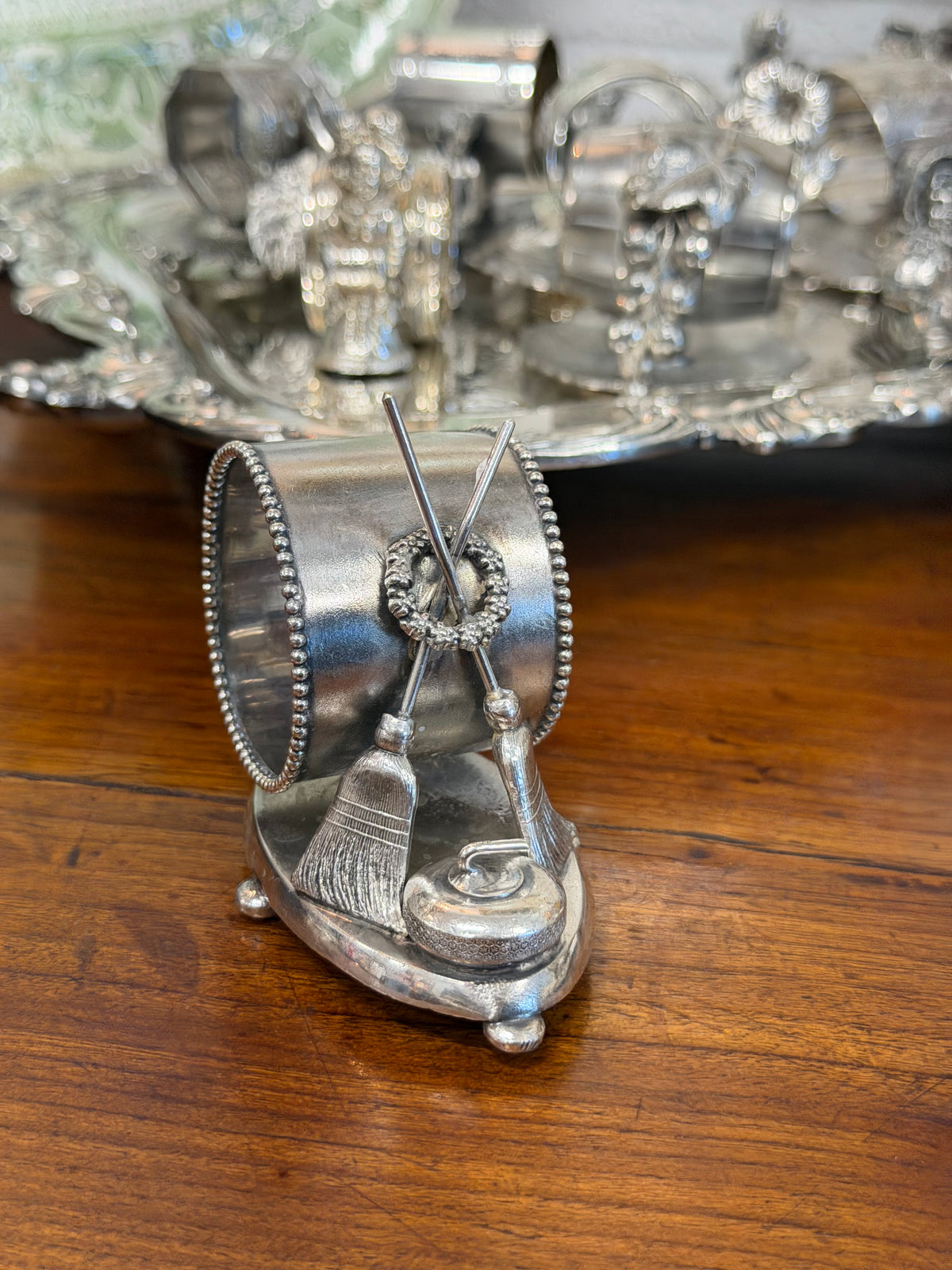 Antique Victorian Silverplate Napkin Ring | Brooms