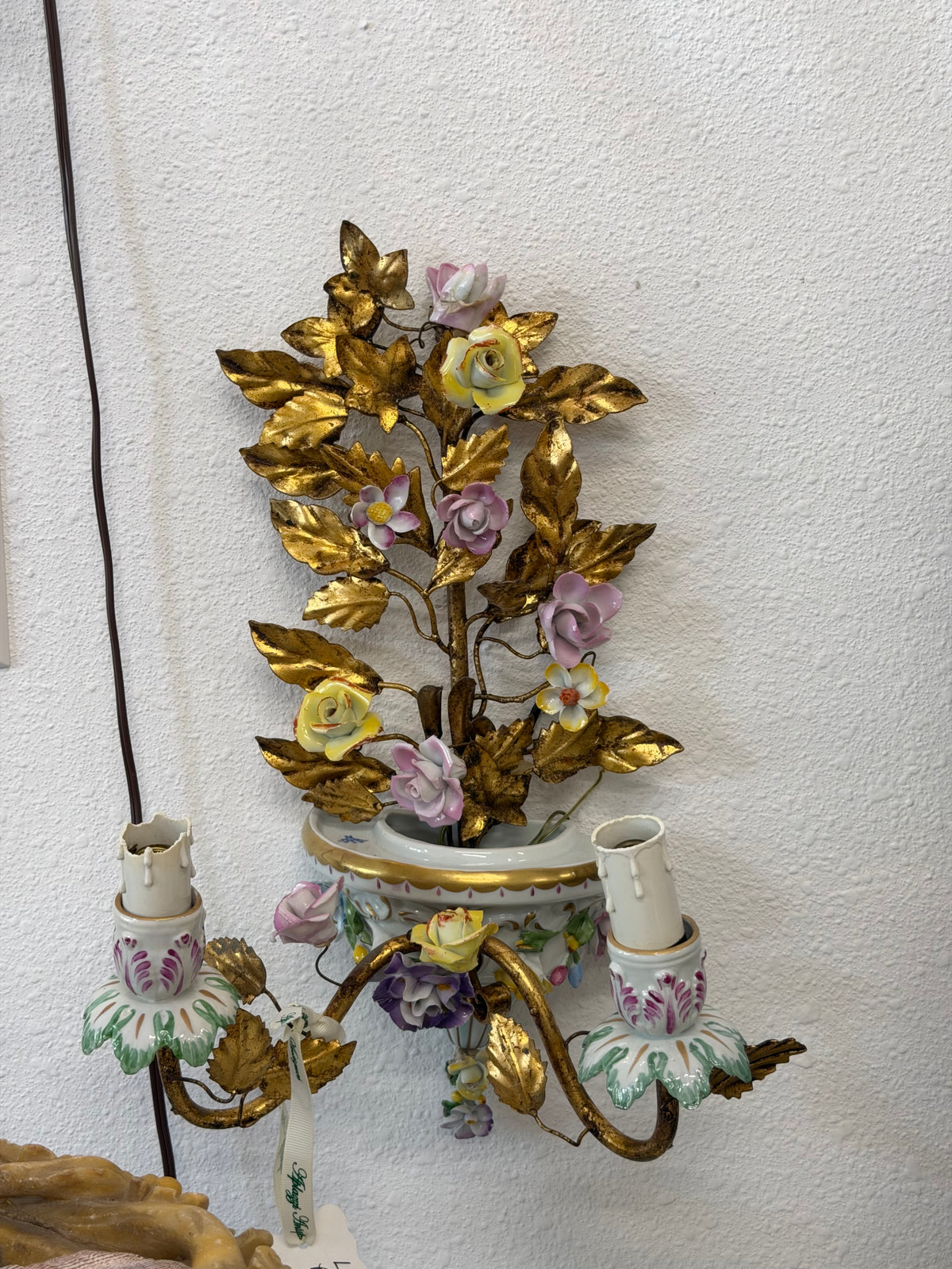Pair of 1920s Porcelain Antique European Sconces Capodimonte