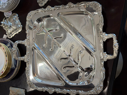 Ornate Handled Square Footed Meet Tray & Server | Victorian Silverplate