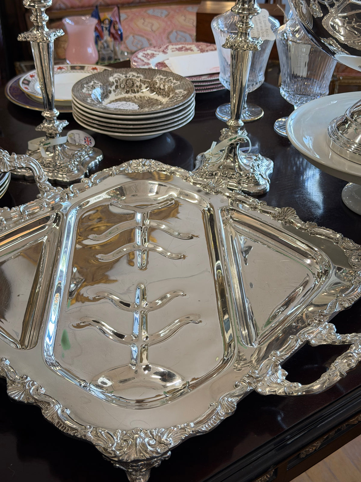 Ornate Handled Square Footed Meet Tray & Server | Victorian Silverplate