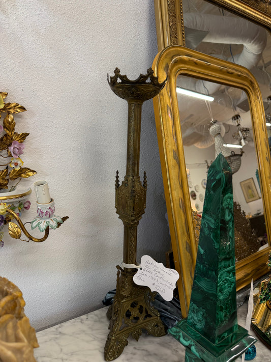 Pair of Antique French Bronze Neo-Gothic Alter Candlesticks Late 1700s/Early 1800s