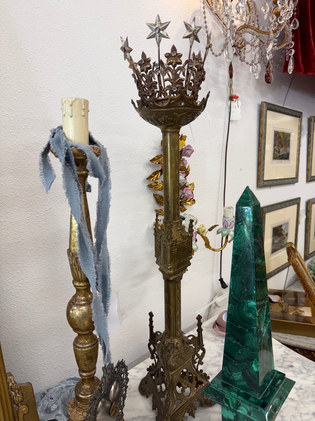 Pair of Antique French Bronze Neo-Gothic Alter Candlesticks Late 1700s/Early 1800s