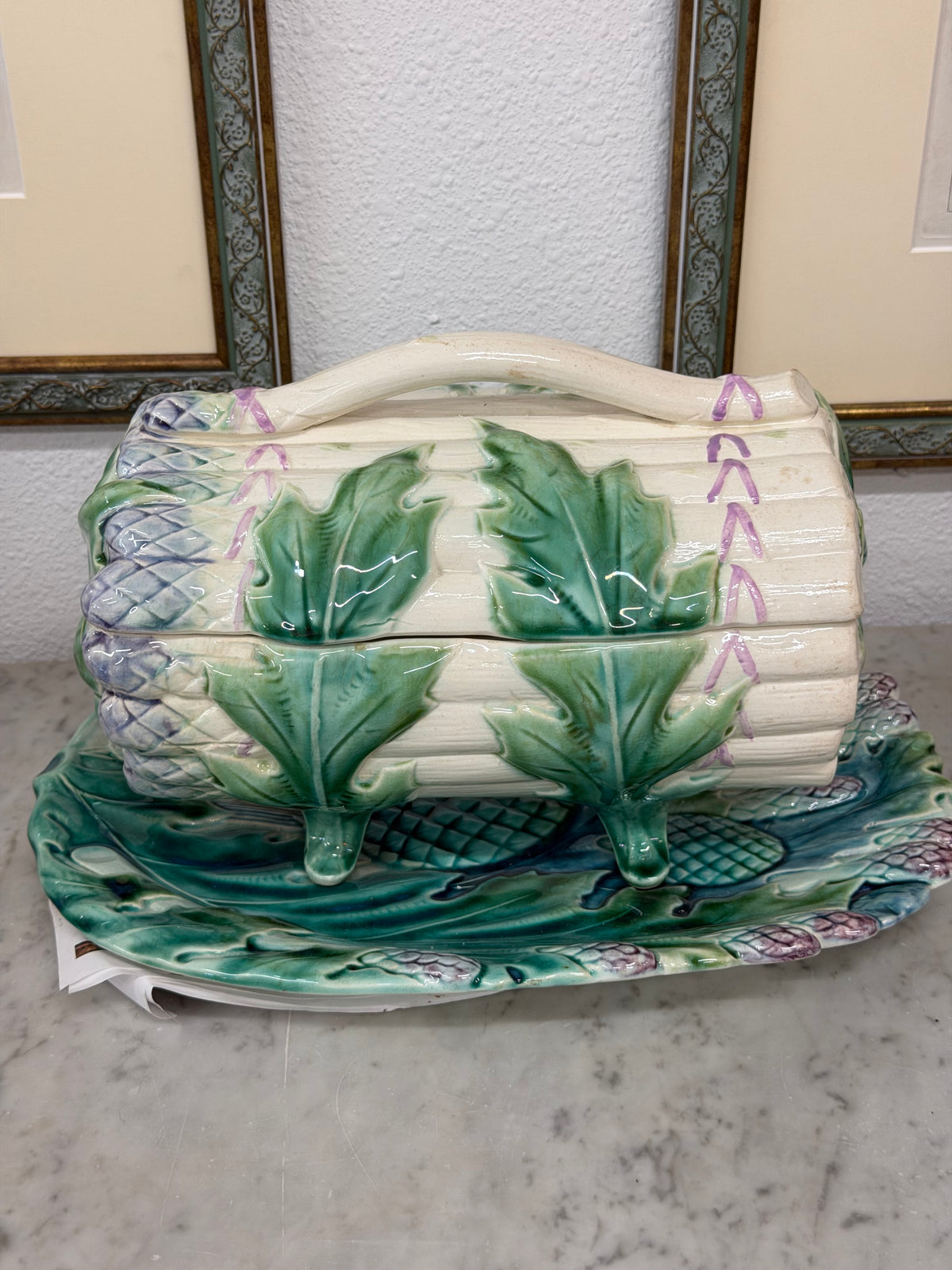 Asparagus Server 3 Piece Pottery Majolica Antique, French 1800s