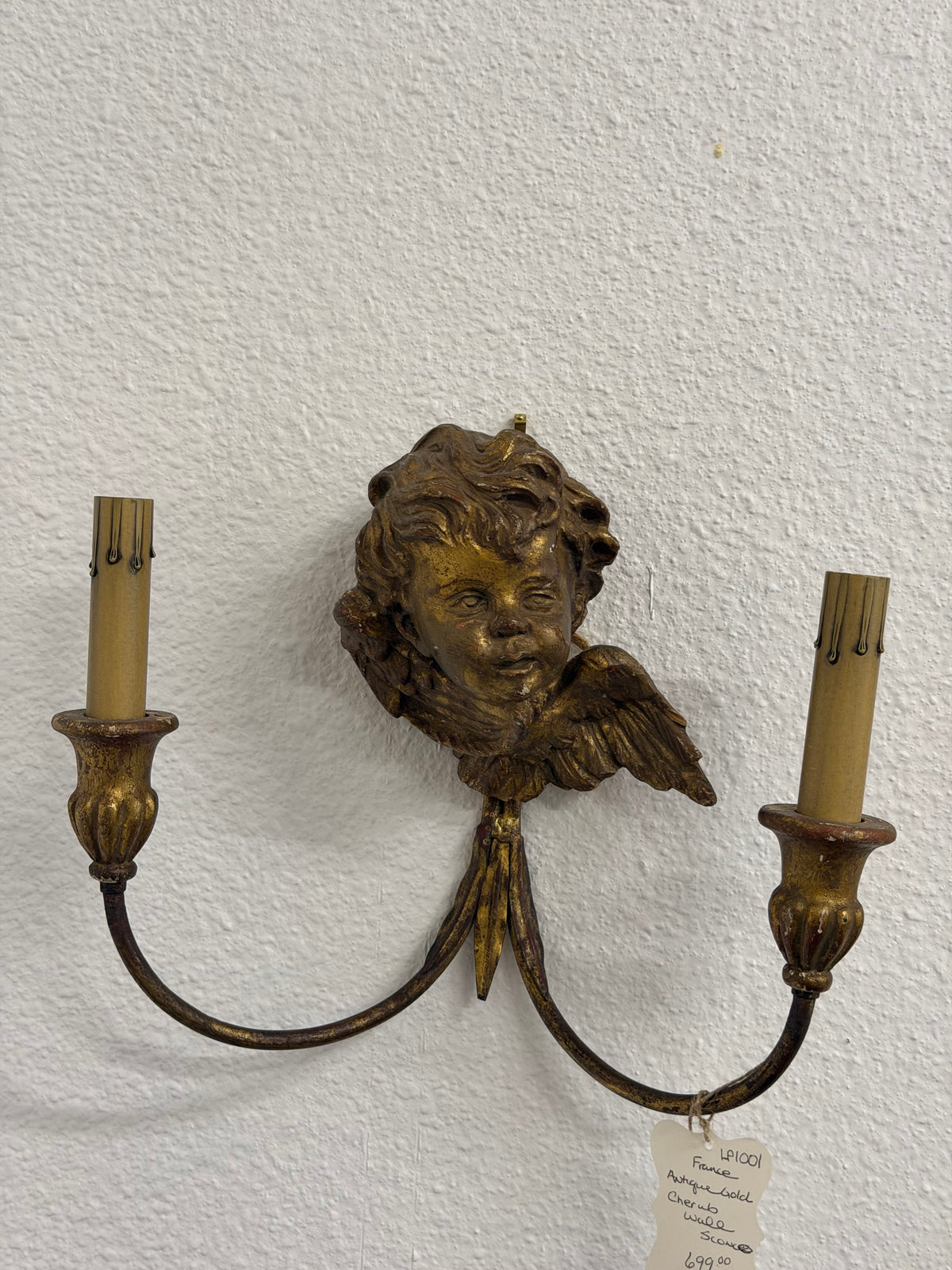 French Antique Gold Cherub Wall Sconce