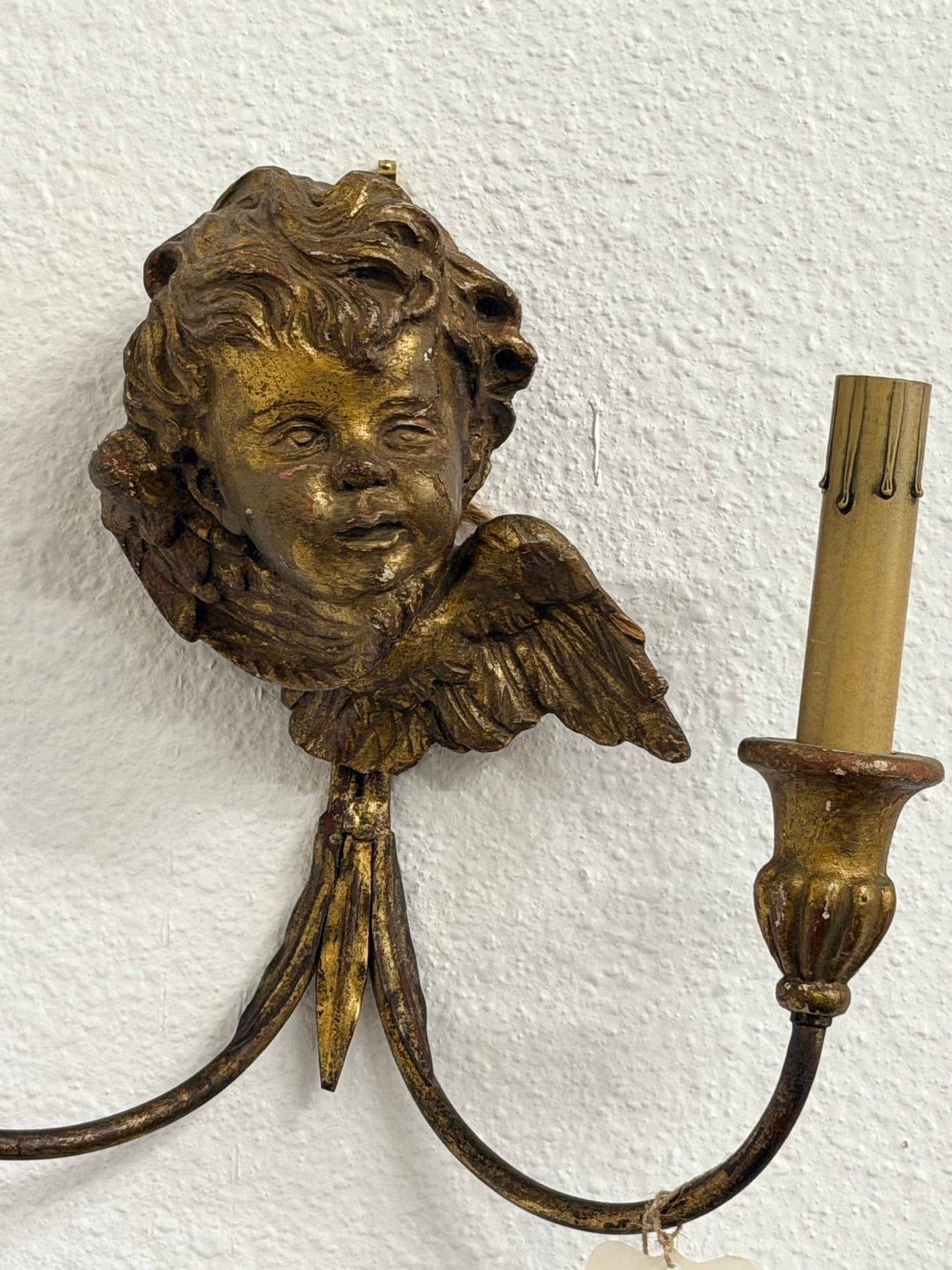 French Antique Gold Cherub Wall Sconce