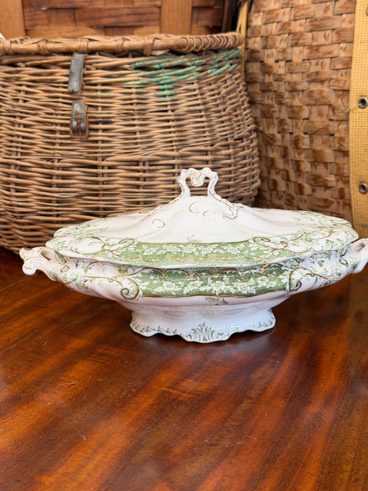 Antique Henry Alcock &amp; Co. Green and White Footed Porcelain Dish