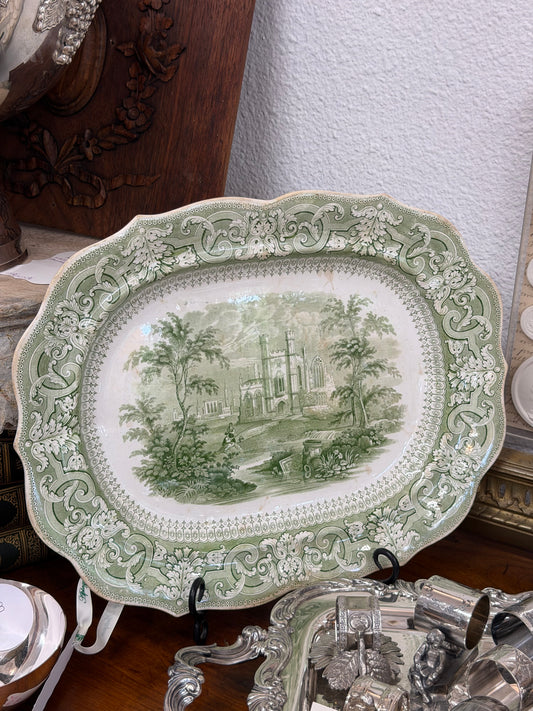 Antique English Ridgeways Green Grecian Transferware Tray