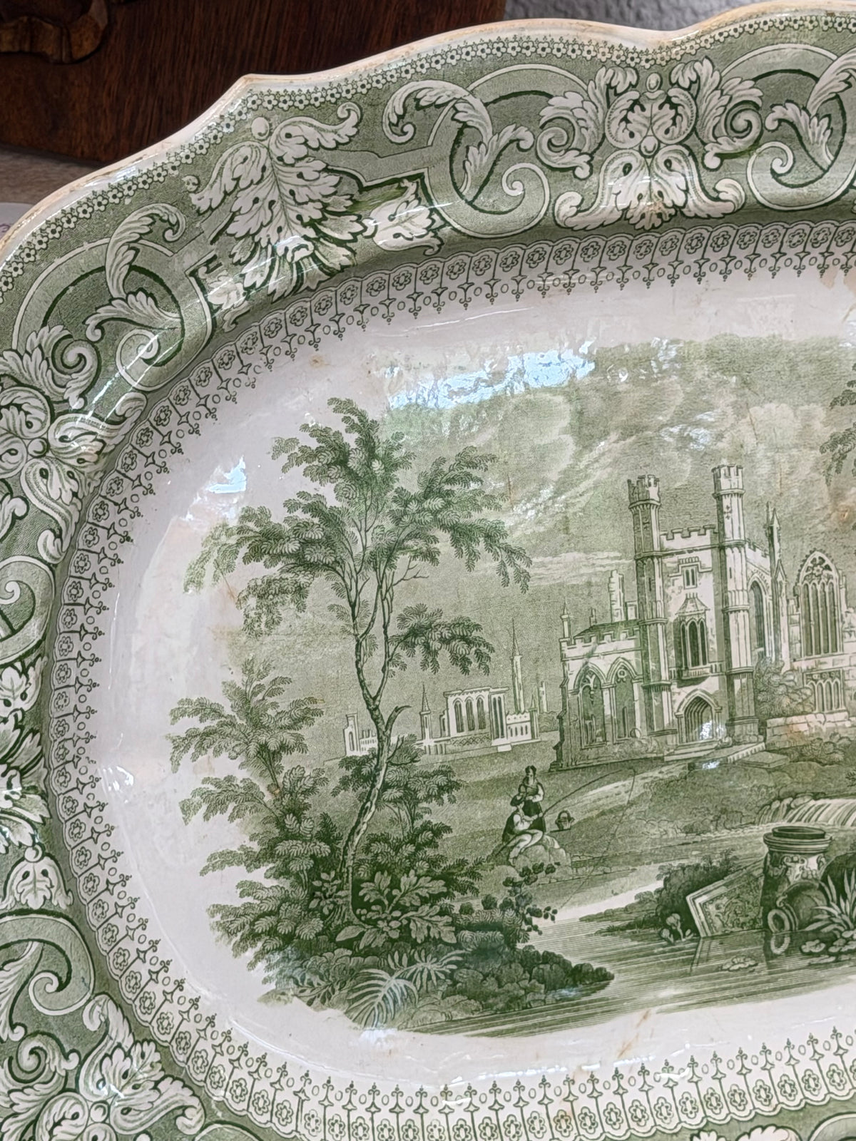 Antique English Ridgeways Green Grecian Transferware Tray