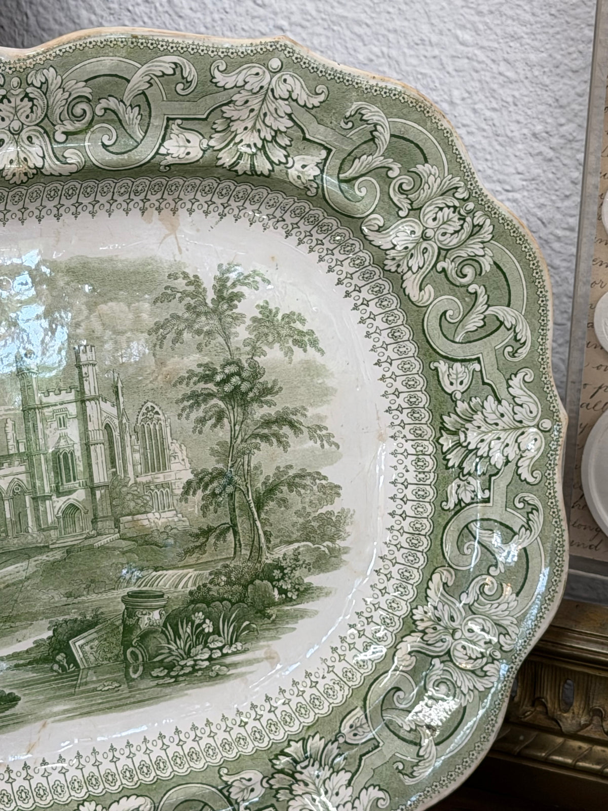 Antique English Ridgeways Green Grecian Transferware Tray