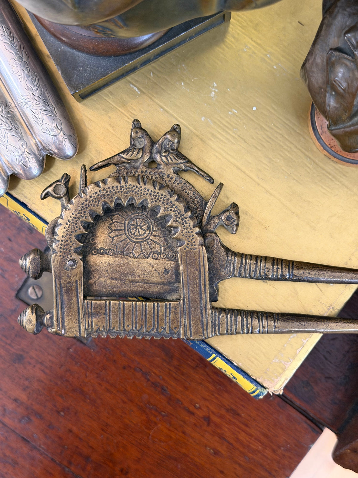 Antique Brass Betel Nut Cutter with Mystical Peacock Birds