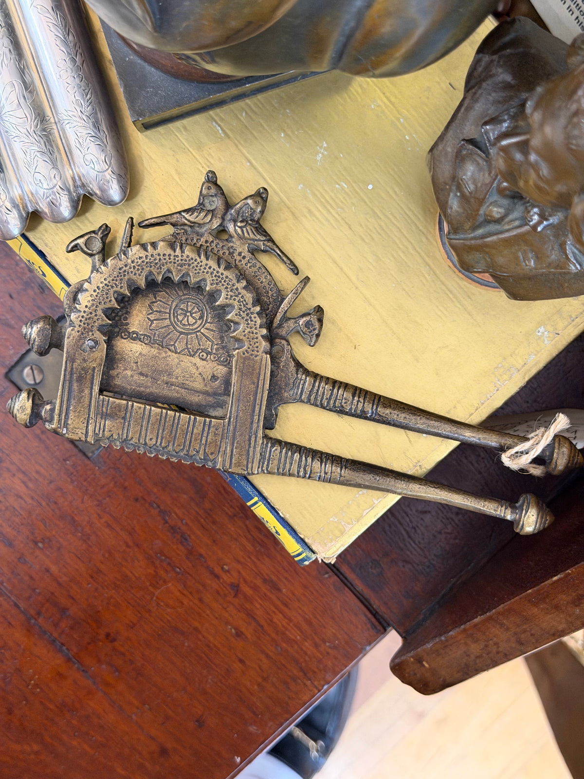 Antique Brass Betel Nut Cutter with Mystical Peacock Birds