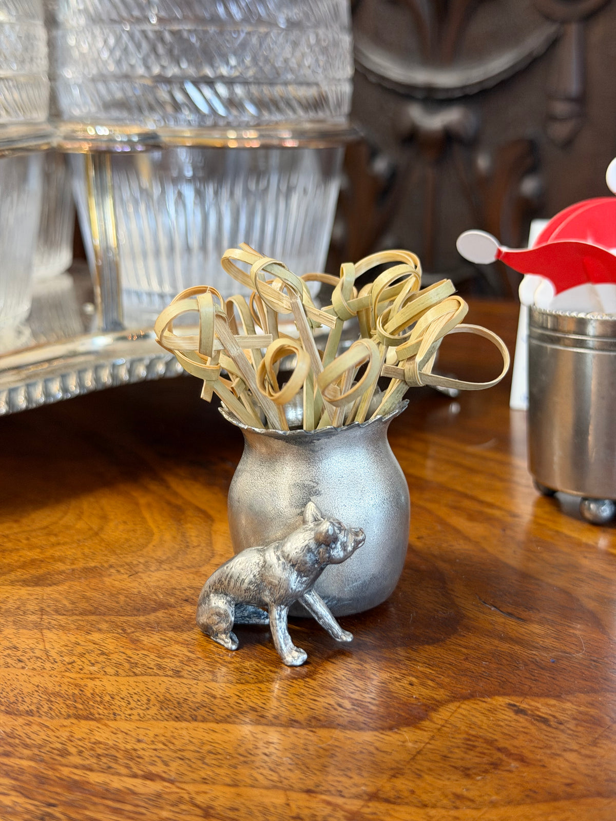 Antique Victorian Silverplate Animal Toothpick Holder
