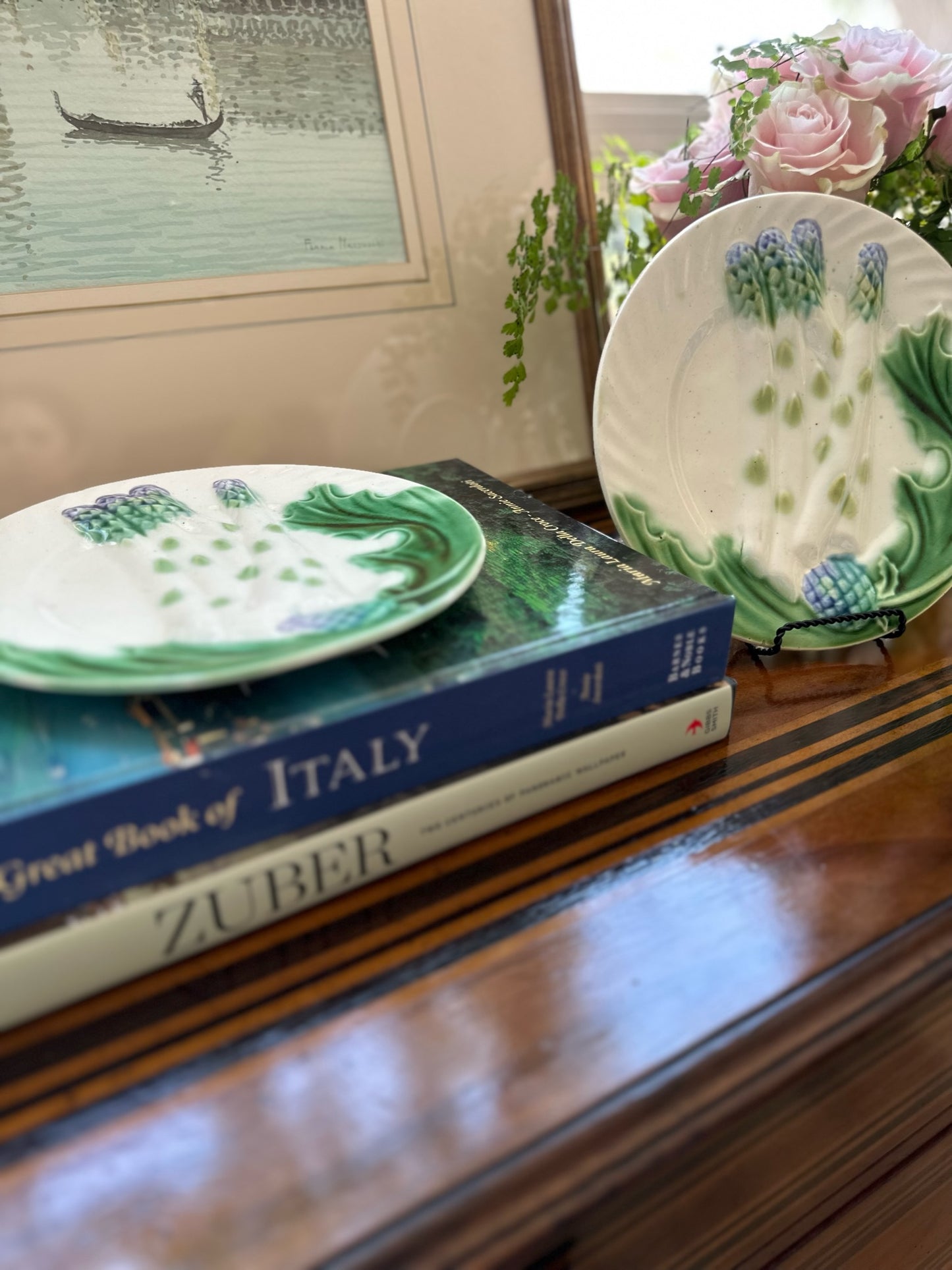 Antique French Asparagus Majolica Plates