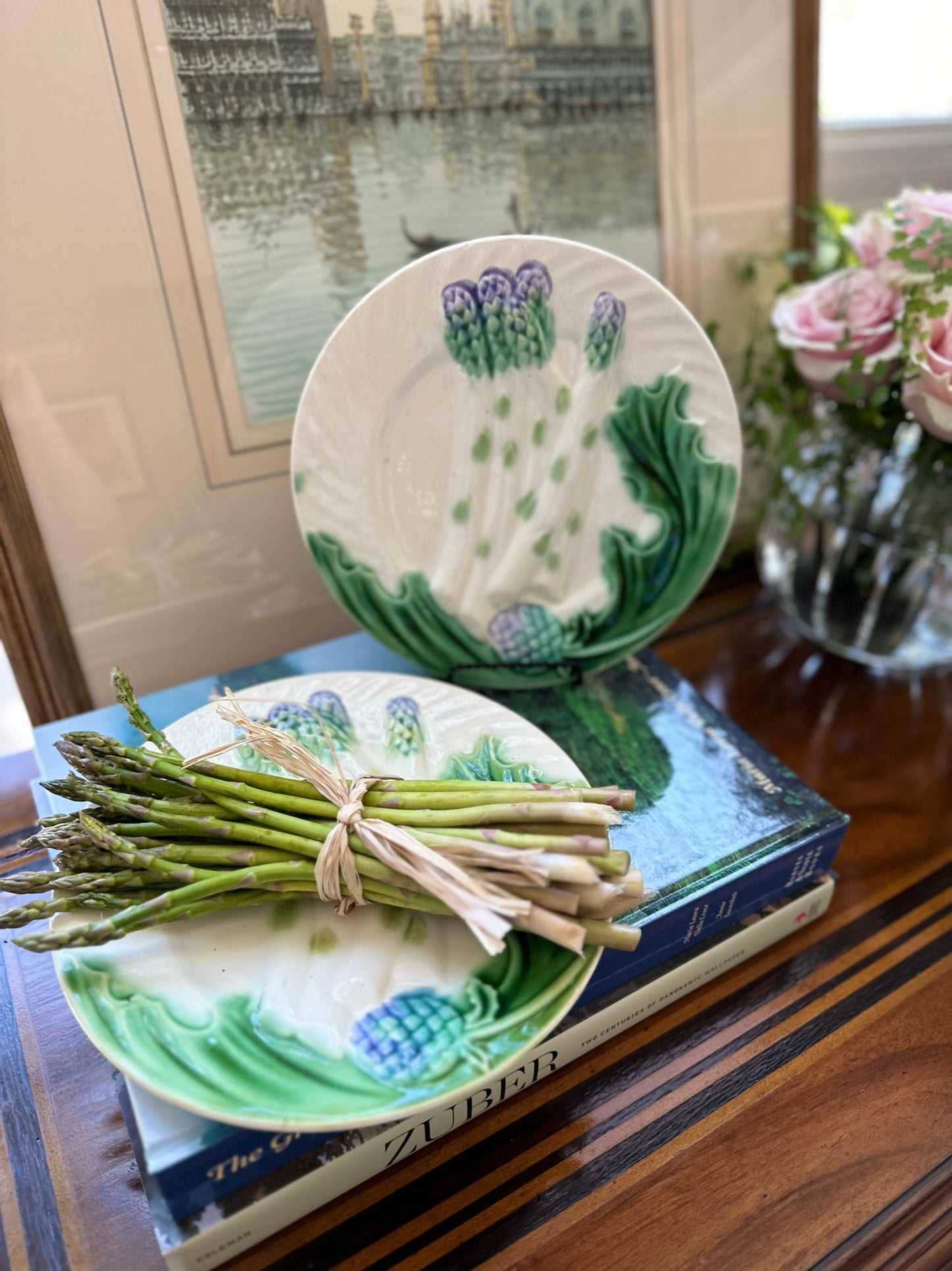 Antique French Asparagus Majolica Plates