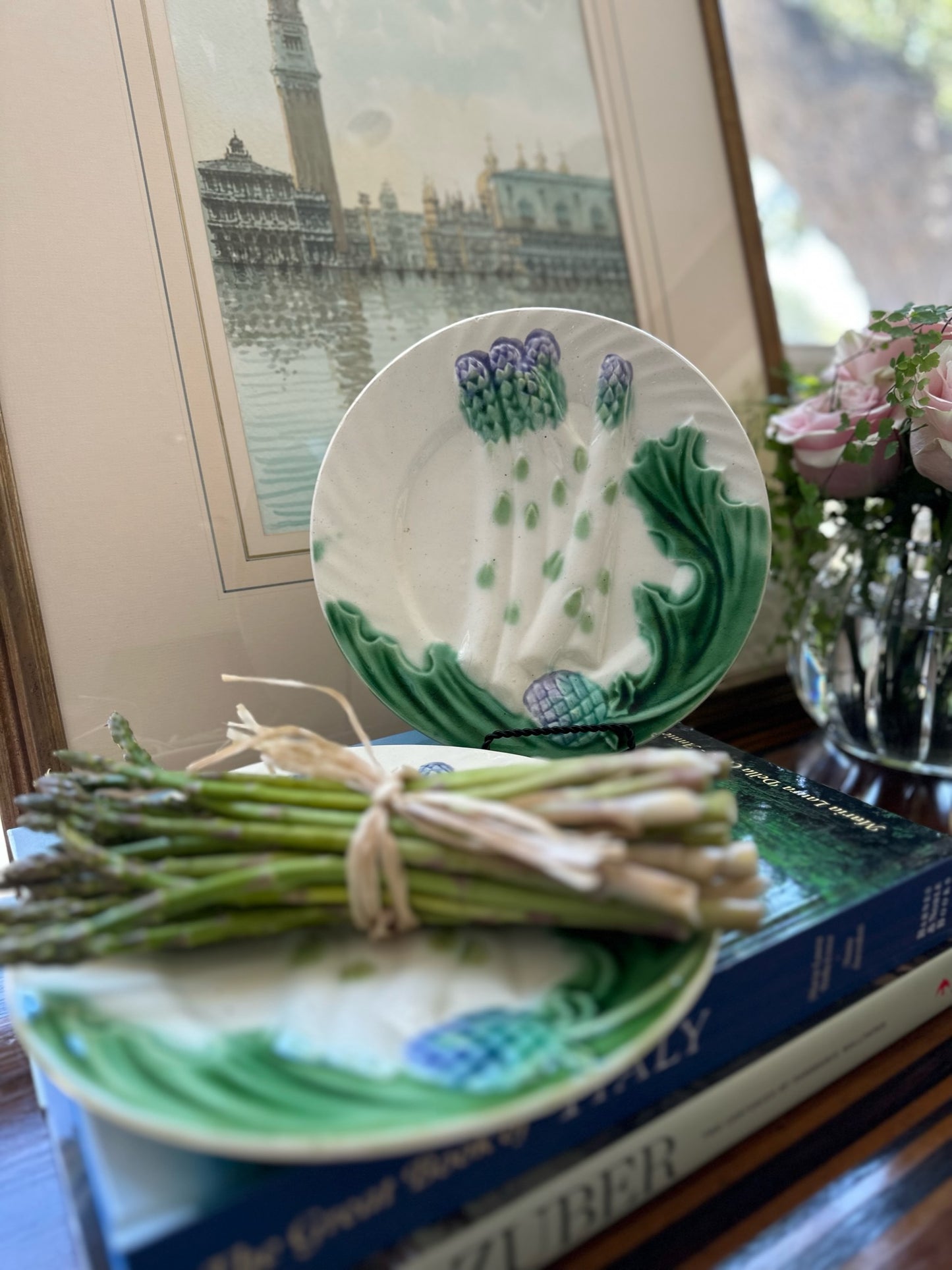 Antique French Asparagus Majolica Plates