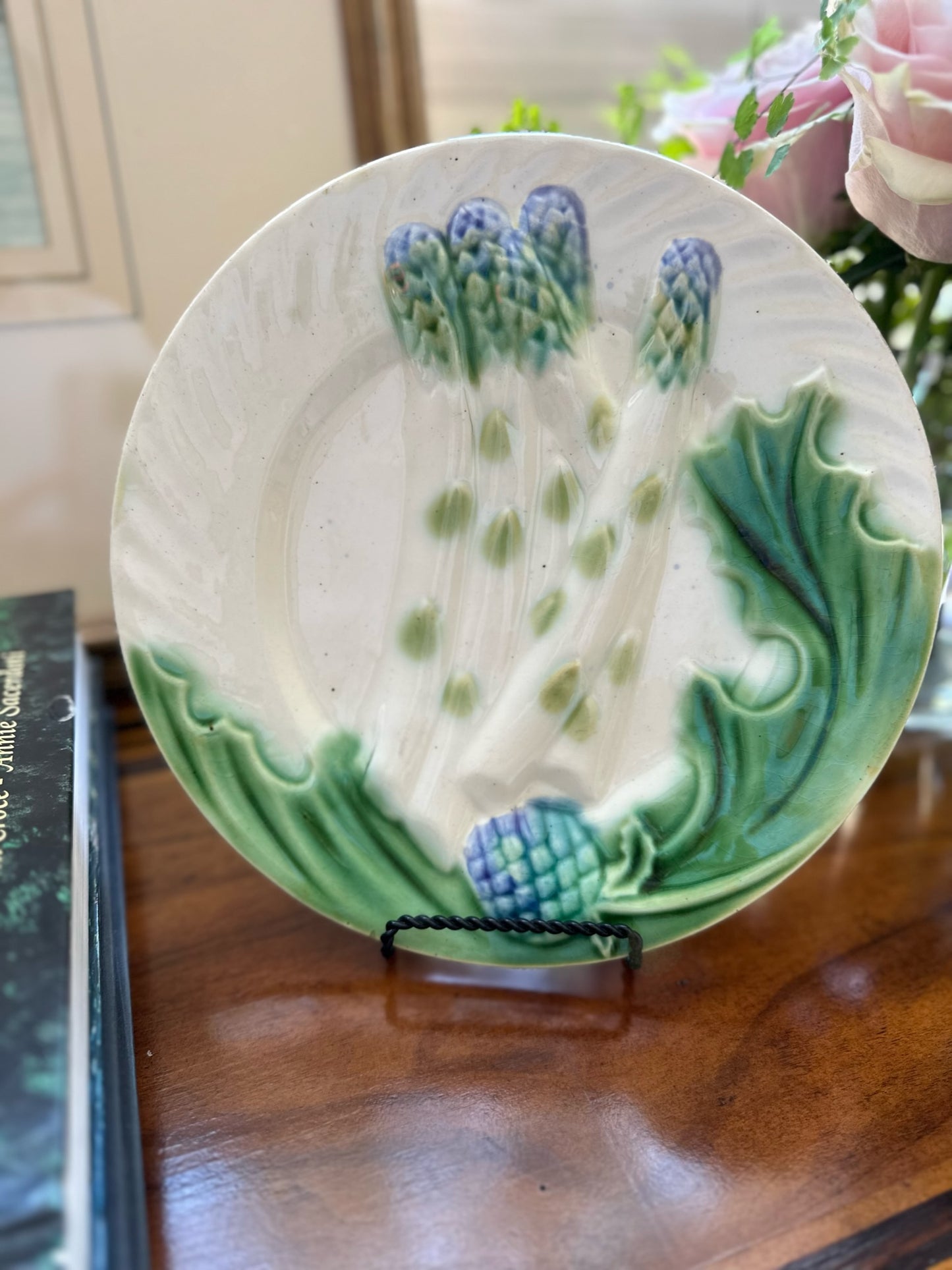 Antique French Asparagus Majolica Plates