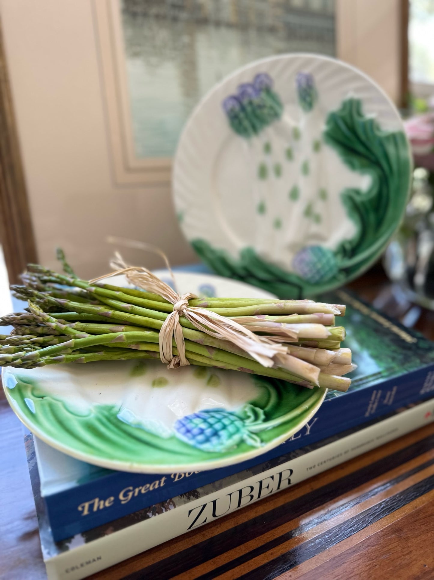 Antique French Asparagus Majolica Plates