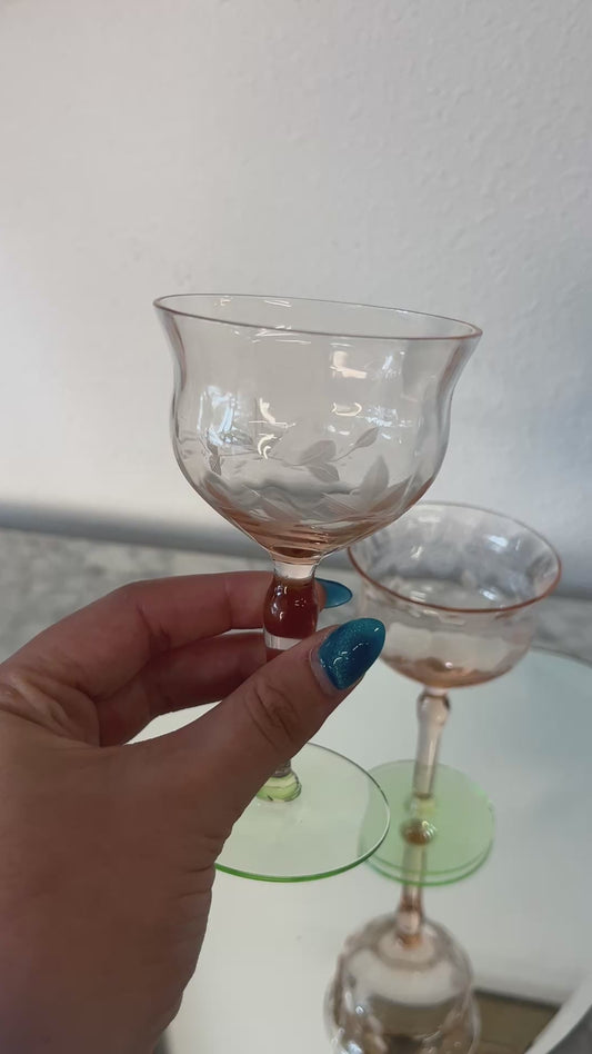 Set of 2 Weston Watermelon Pink and Green Cordial Glasses
