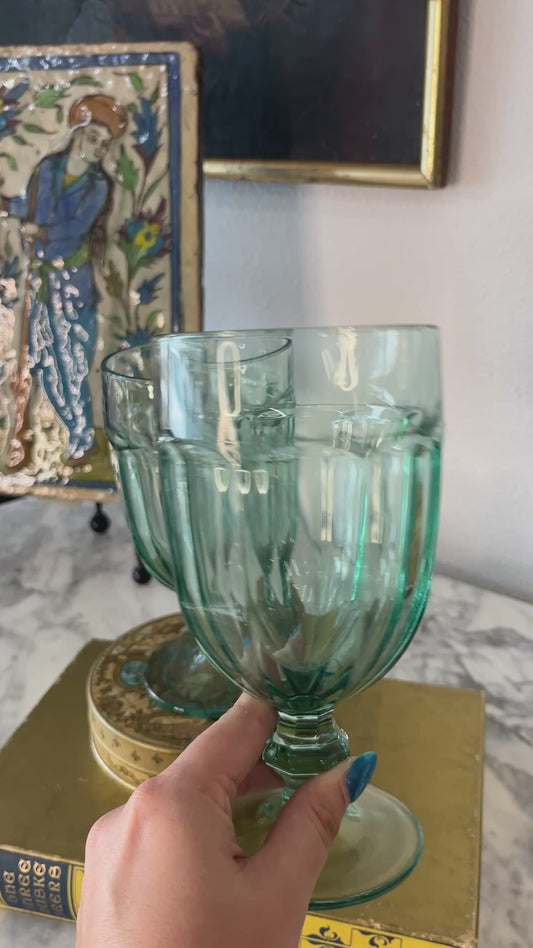 Set of 2 Libbey Spanish Green Iced Tea Goblets